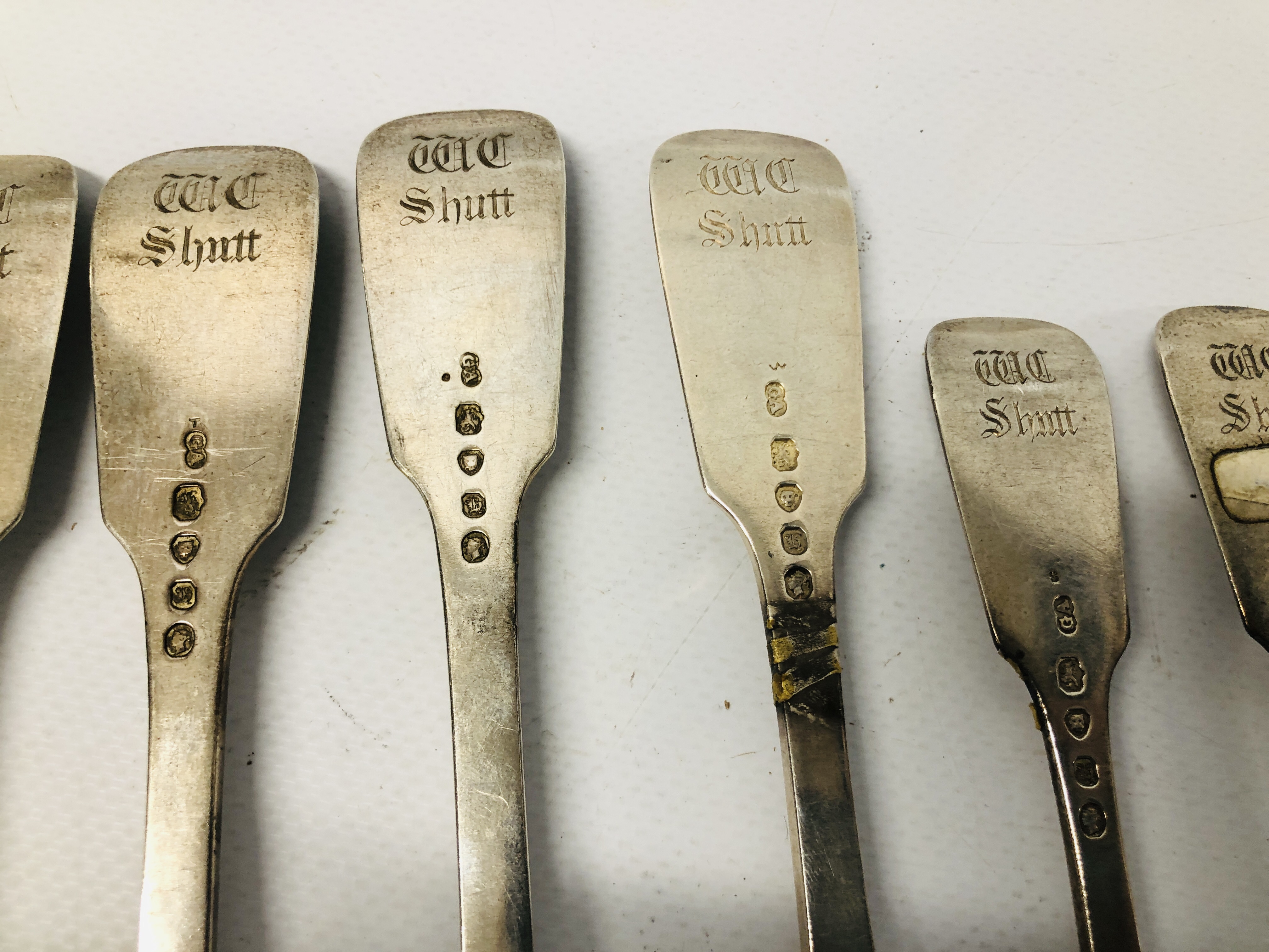 EIGHT ANTIQUE SILVER FORKS (6 LARGER, 2 SMALLER) LONDON ASSAY MARKED G.A. - Image 9 of 13