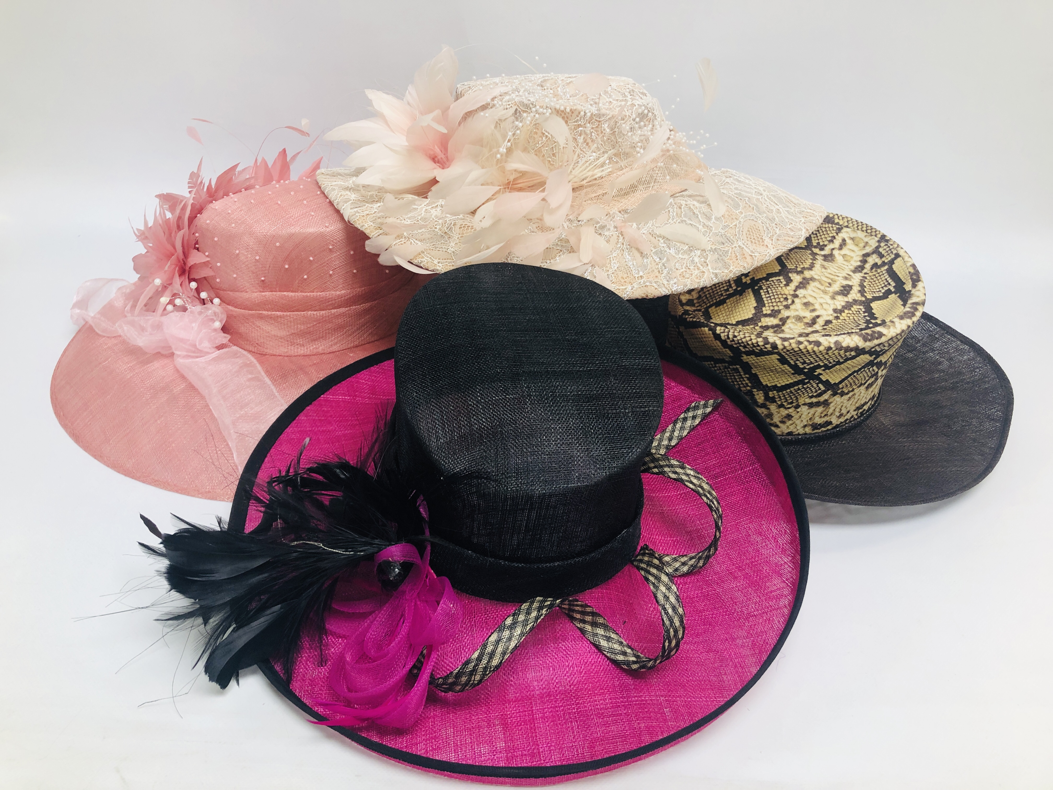 FOUR ASSORTED DESIGNER OCCASIONAL HATS TO INCLUDE 2 X MARISA ENGLAND-HUNT,