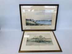 TWO WATERCOLOURS BY KEITH JOHNSON "NORFOLK SCENES" 22.5CM X 34CM.