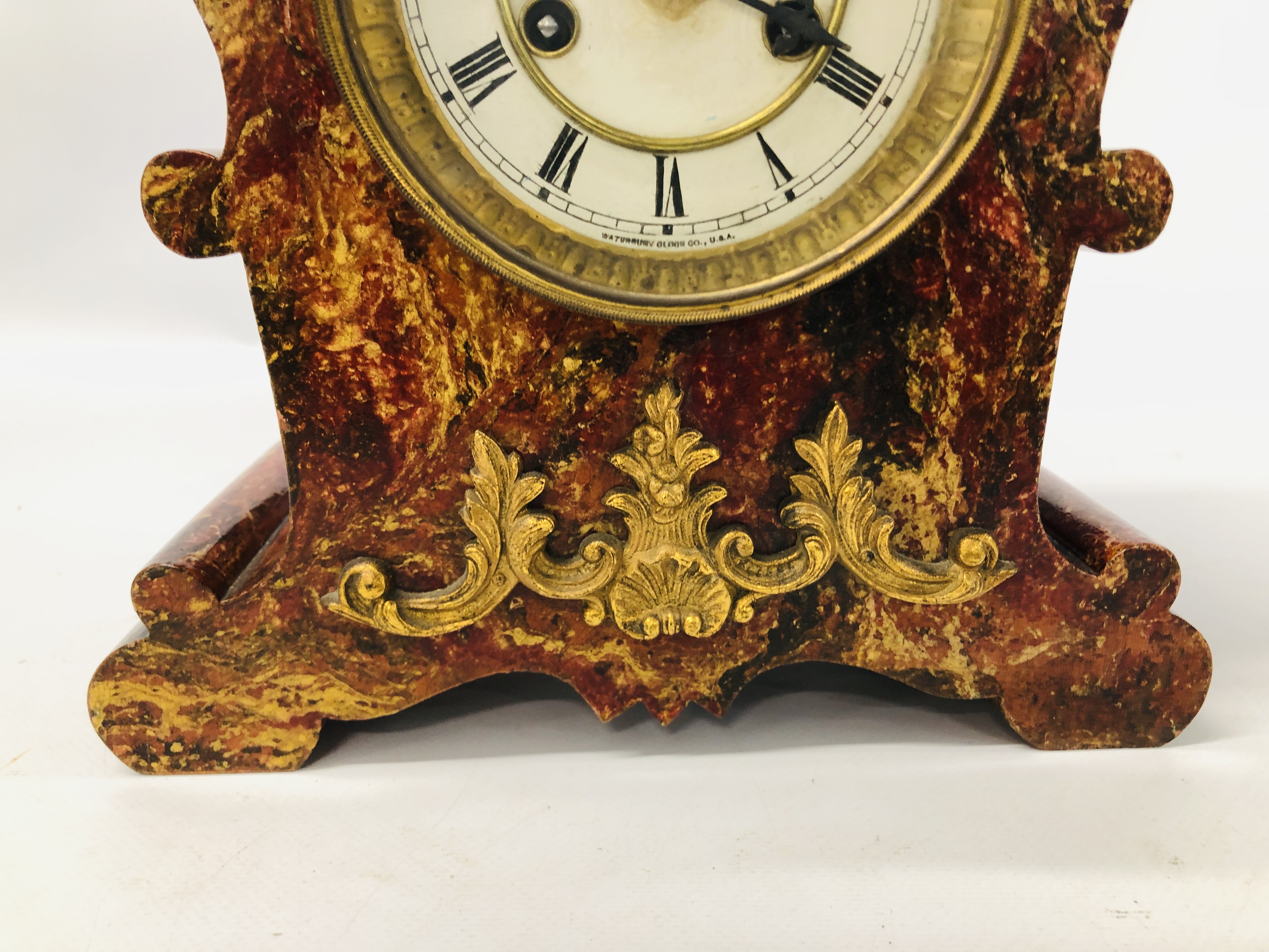 A CATANIA NEW YORK MANTEL CLOCK COMPLETE WITH KEYS HEIGHT 31CM. - Image 4 of 8