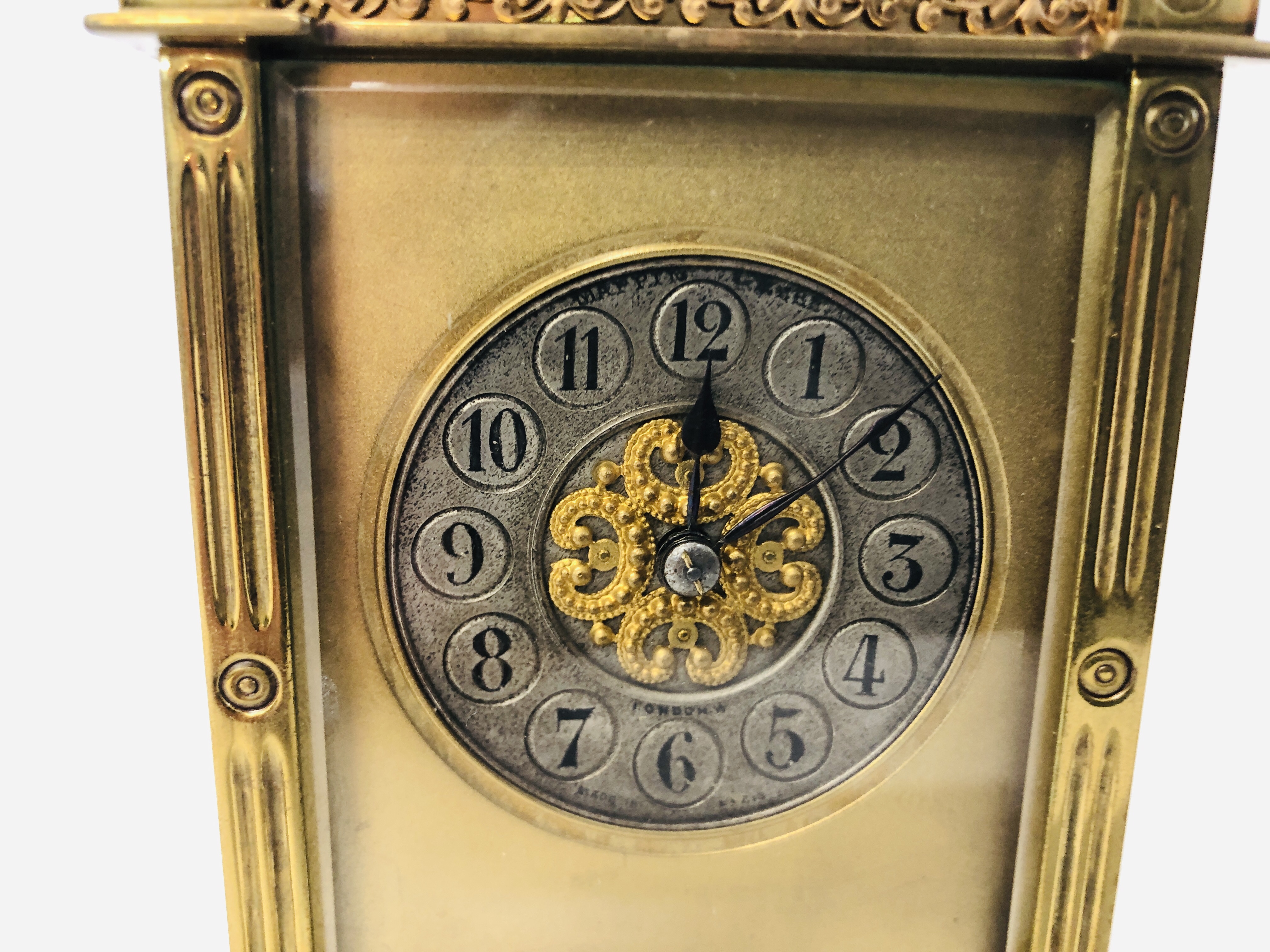 A FRENCH CARRIAGE CLOCK RETAILED BY MAPPIN & WEBB, THE SILVERED CHAPTER RING WITH ENGLISH NUMERALS, - Image 3 of 8