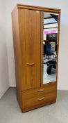 AN ALSTONS CHERRYWOOD FINISH COMBINATION WARDROBE WITH MIRRORED DOOR AND DRAWERS TO BASE W 76CM,