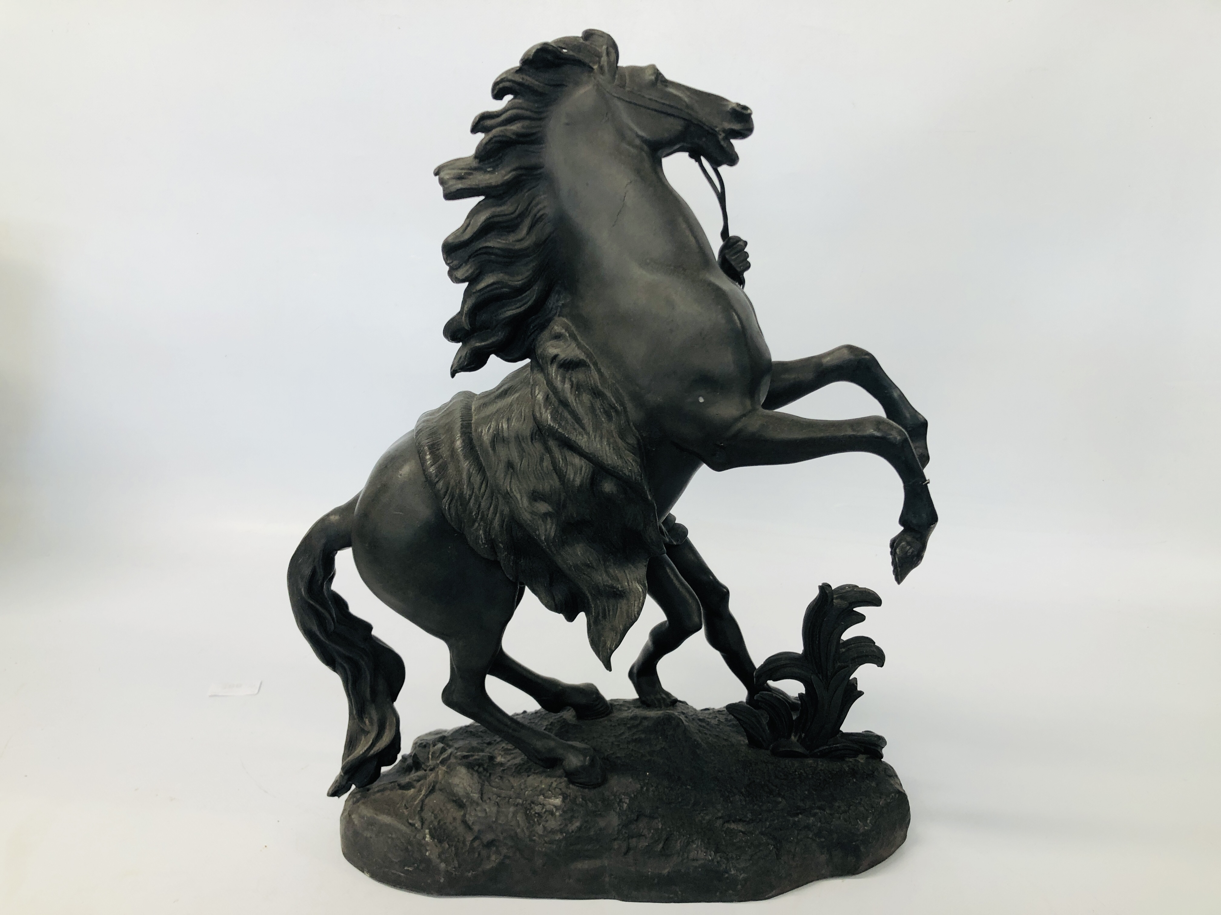 IMPRESSIVE SPELTER STUDY OF A REARING HORSE H 51CM (A/F SPLIT TO LEG). - Image 6 of 8