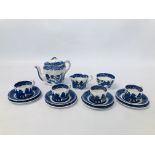 VINTAGE MINATURE 15 PIECE BLUE AND WHITE WILLOW PATTERN TEA SET MARKED RIDGWAY 1832 SEMI CHINA.