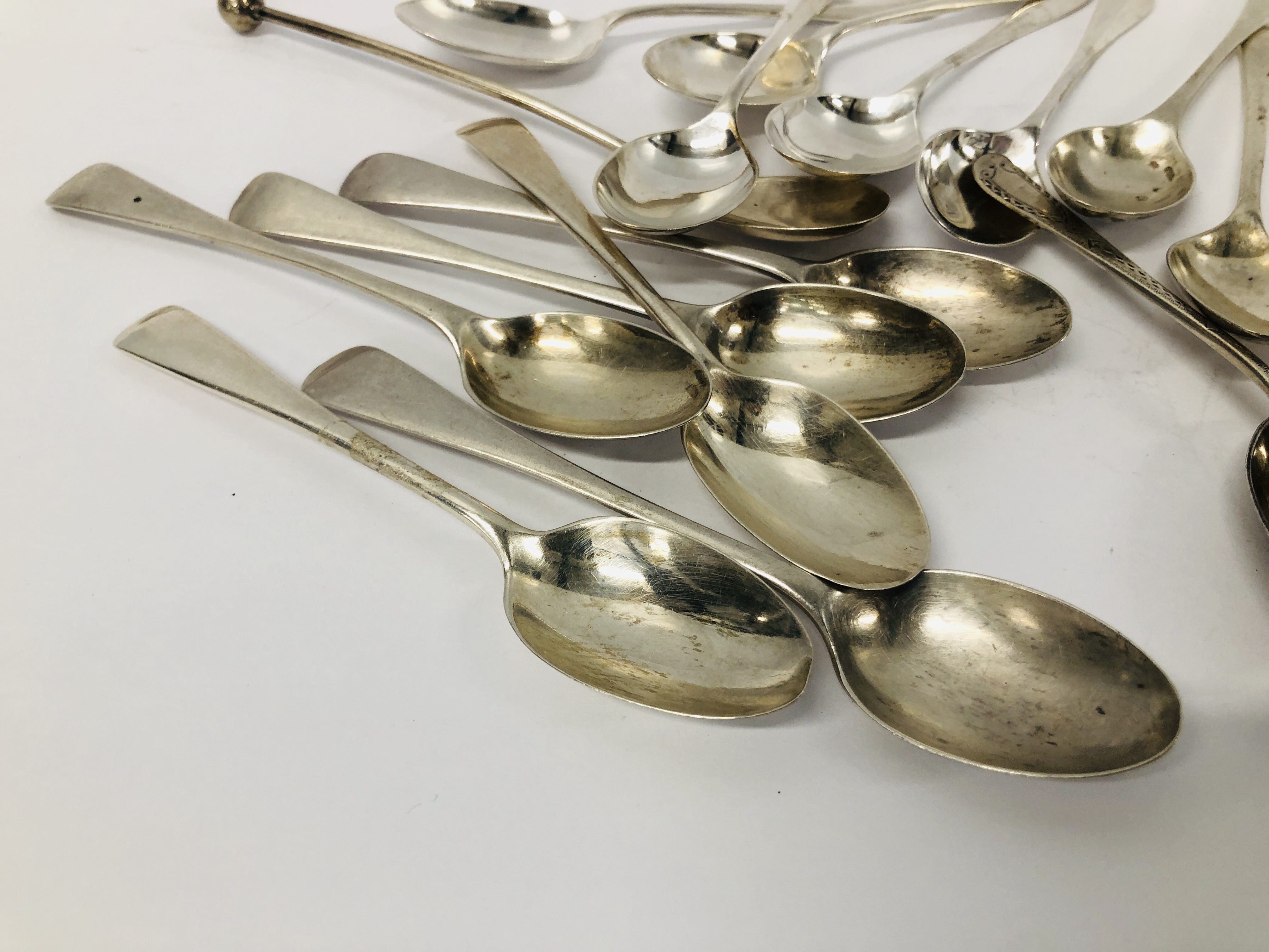 16 VARIOUS SILVER SPOONS, SOME PAIRS, - Image 2 of 9