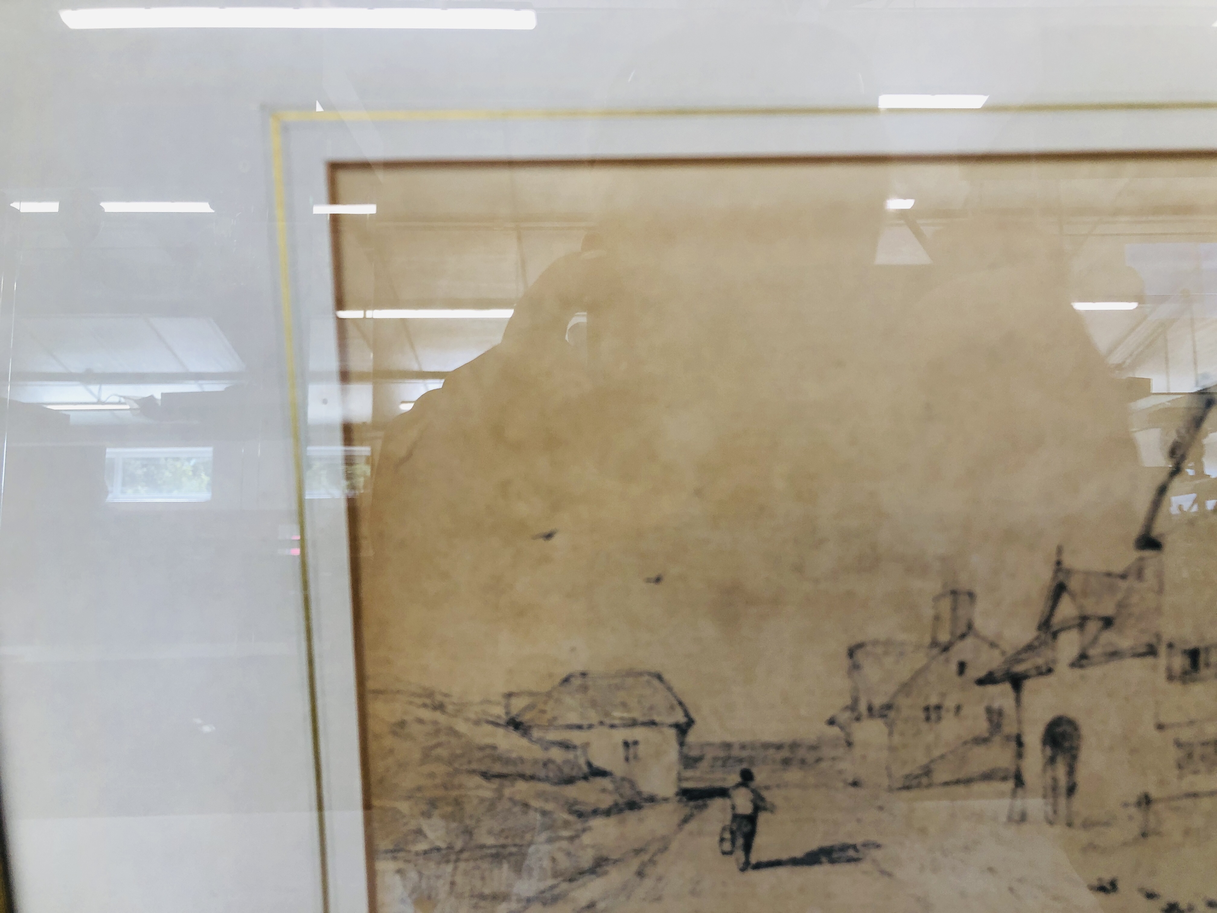A FRAMED AND MOUNTED PENCIL SKETCH OF VILLAGE SCENE ATTRIBUTED TO COTMAN SOME DAMAGE 18.5CM. - Image 4 of 10