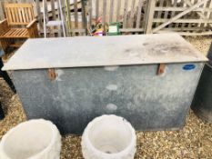 A LARGE GALVANISED STORAGE BOX WIDTH 161CM. DEPTH 66CM.