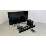 SAMSUNG 49 INCH TV MODEL UE49MU6400U ALONG WITH A SAMSUNG SOUND BAR AND SUB MODEL HW-K335/XU PLUS