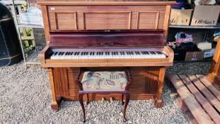 "BELTONA" UPRIGHT PIANO ALONG WITH A VICTORIAN PIANO STOOL.