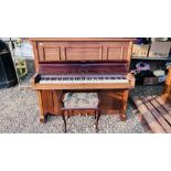 "BELTONA" UPRIGHT PIANO ALONG WITH A VICTORIAN PIANO STOOL.