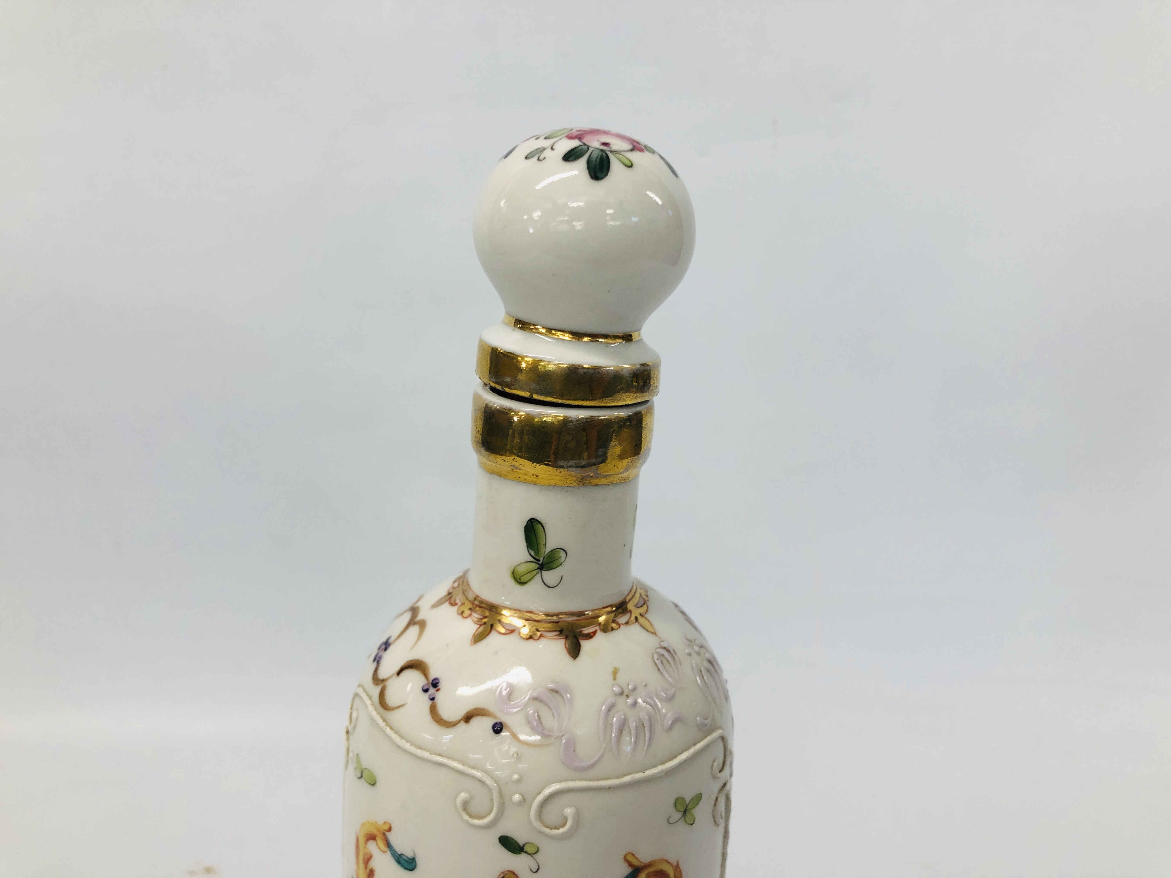 A HARD PASTE POLYCHROME ARMORIAL BOTTLE WITH STOPPER INSCRIBED "JOCKEY", - Image 2 of 12