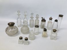 BOX OF ASSORTED GLASS BOTTLES TO INCLUDE DECANTERS,