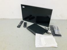 A BUSH 24" FLAT SCREEN TELEVISION WITH REMOTE AND ACCESSORIES AND A SONY DVD PLAYER WITH REMOTE -