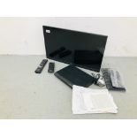 A BUSH 24" FLAT SCREEN TELEVISION WITH REMOTE AND ACCESSORIES AND A SONY DVD PLAYER WITH REMOTE -
