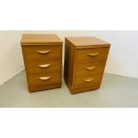 A PAIR OF ALSTONS CHERRYWOOD FINISH THREE DRAWER BEDSIDE CHESTS W 45CM, D 40CM, H 70CM.