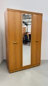 AN ALSTONS CHERRYWOOD FINISH DOUBLE WARDROBE WITH FULL LENGTH MIRRORED CENTRE PANEL W 114CM, D 51CM,