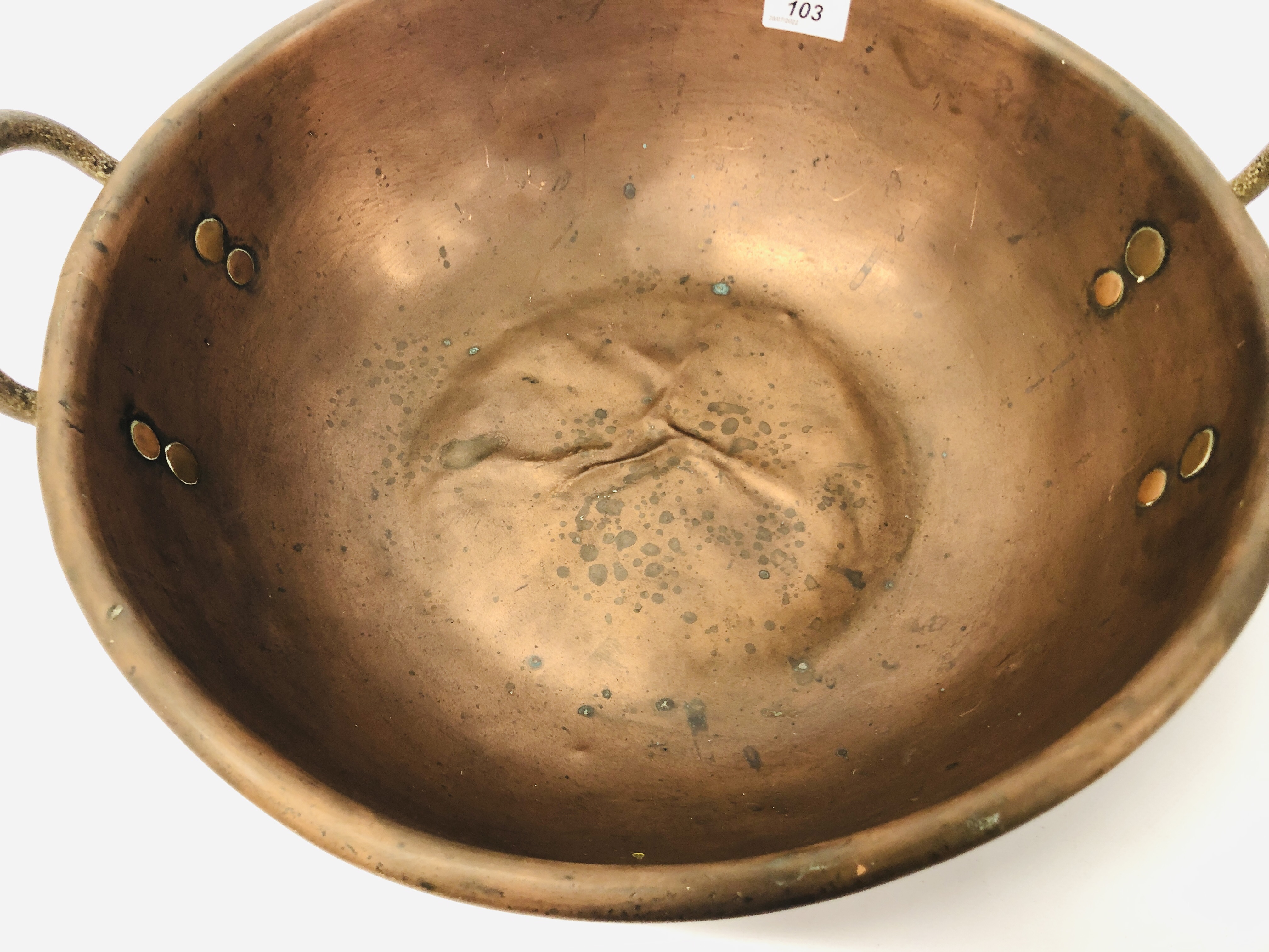 VINTAGE COPPER TWO HANDLED PAN D 42CM. - Image 3 of 5