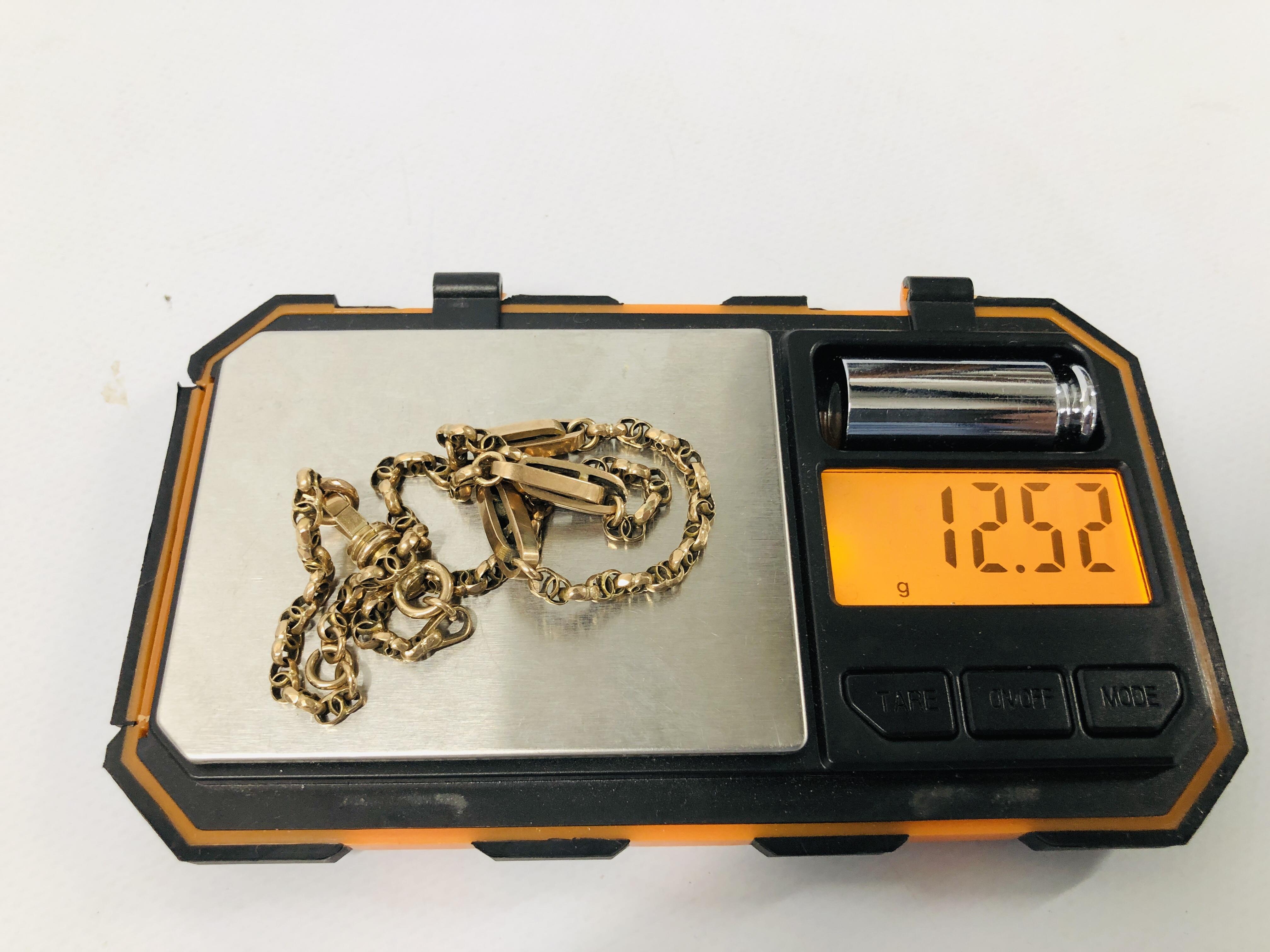 A FANCY LINK WATCH CHAIN MARKED 9 CT - Image 8 of 8