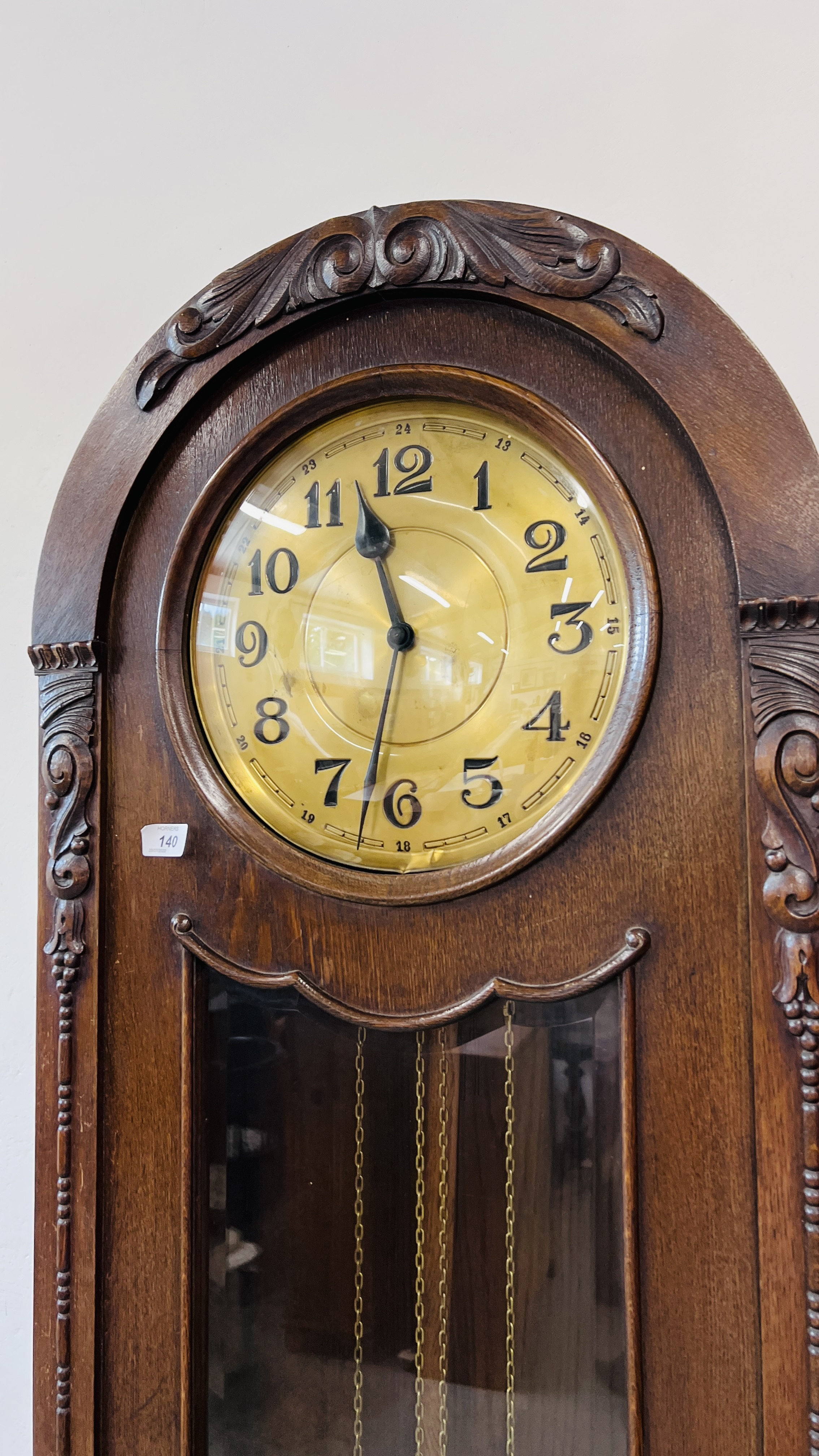 A 1930's WESTMINSTER CHIMING WEIGHT DRIVEN LONG CASE CLOCK HEIGHT 199CM. - Image 2 of 6