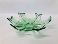 AN IMPRESSIVE GREEN GLASS CENTRE PIECE BOWL