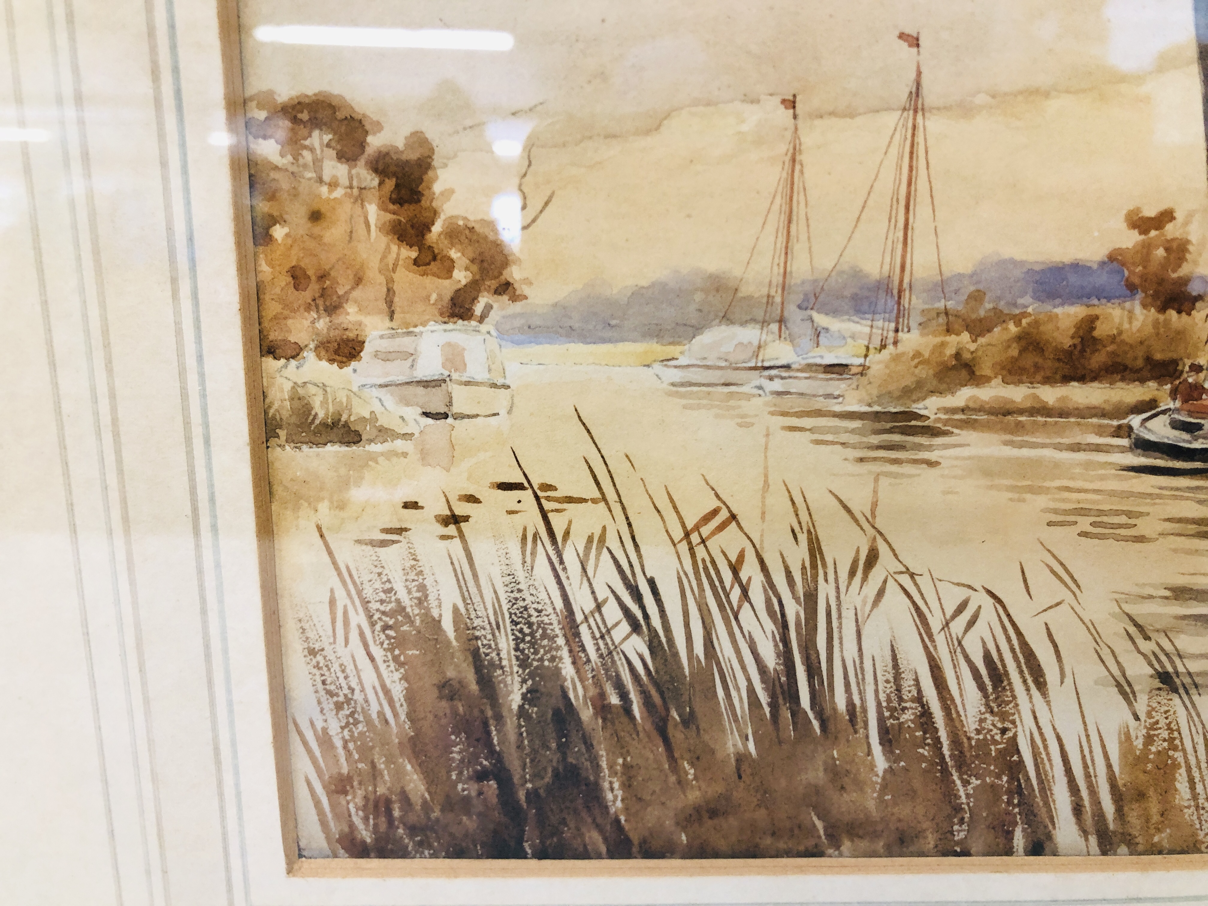 FRAMED ORIGINAL WATERCOLOUR "STALHAM DYKE" BEARING SIGNATURE W. LESLIE RACKHAM WIDTH 26CM. - Image 6 of 7