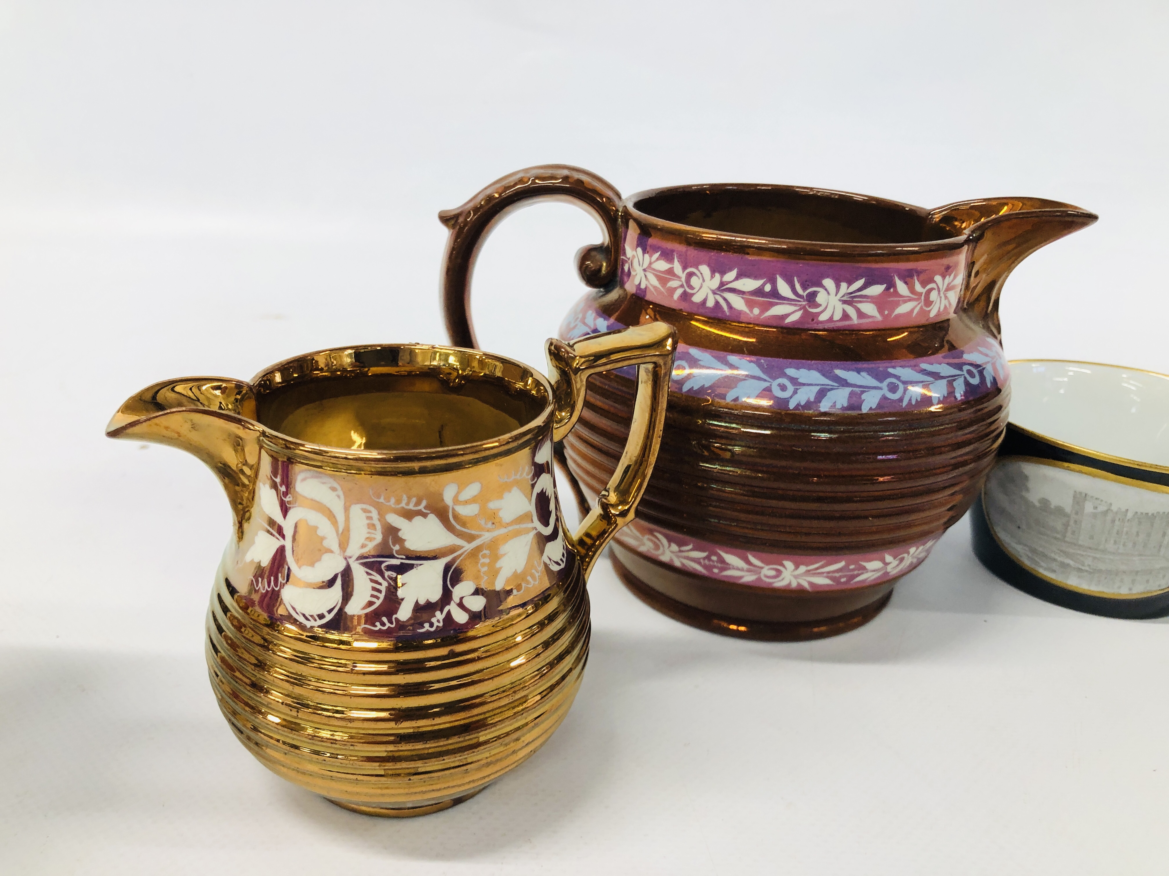 A LUSTRE WARE REEDED JUG AND A SIMILAR CREAM JUG HEIGHT 10.5CM. AND 8CM. - Image 8 of 11