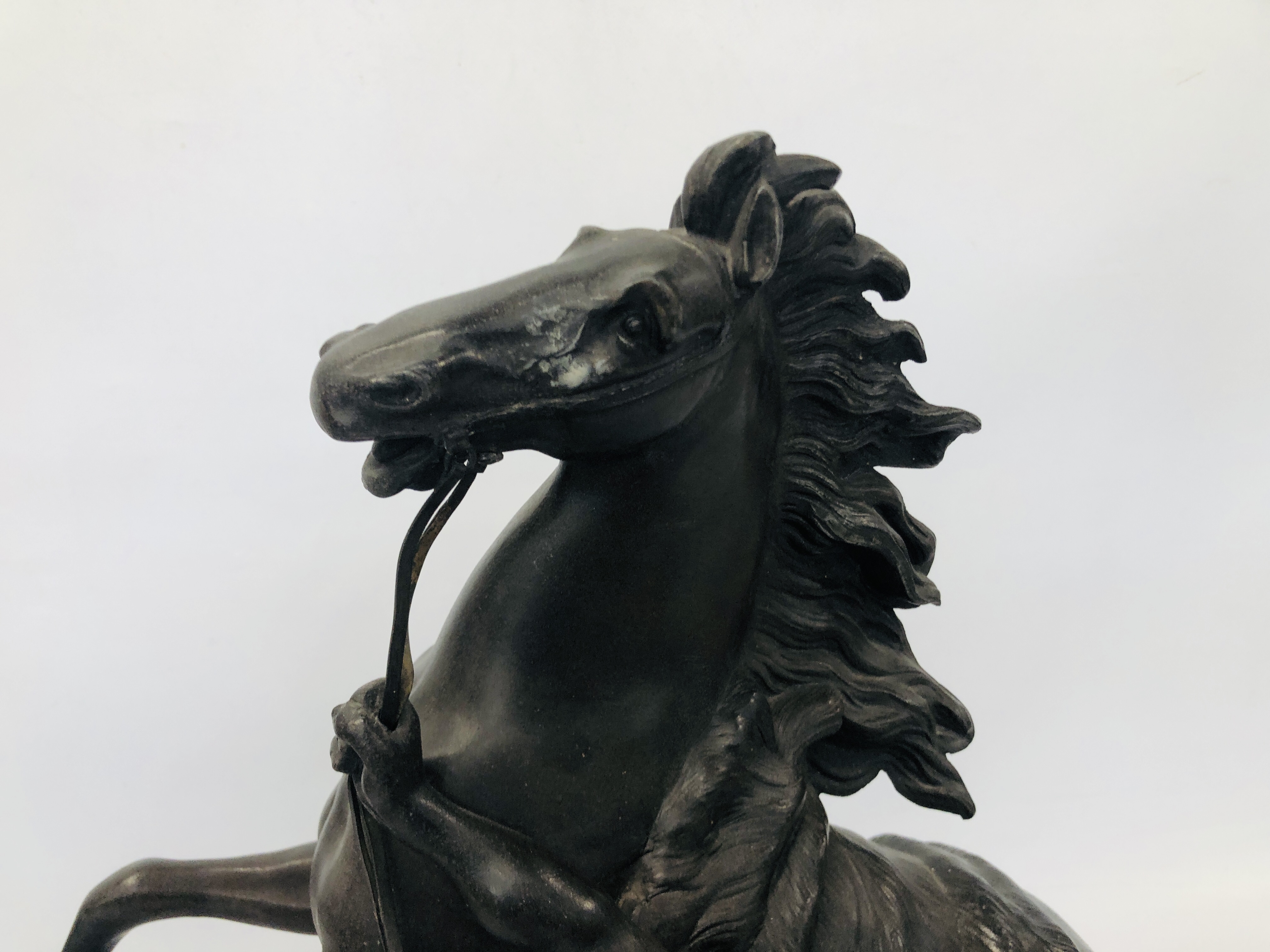 IMPRESSIVE SPELTER STUDY OF A REARING HORSE H 51CM (A/F SPLIT TO LEG). - Image 2 of 8