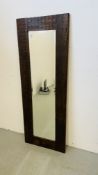 RUSTIC PINE FRAMED BEVELLED PLATE RECTANGULAR WALL MIRROR WIDTH 53CM. HEIGHT 145CM.