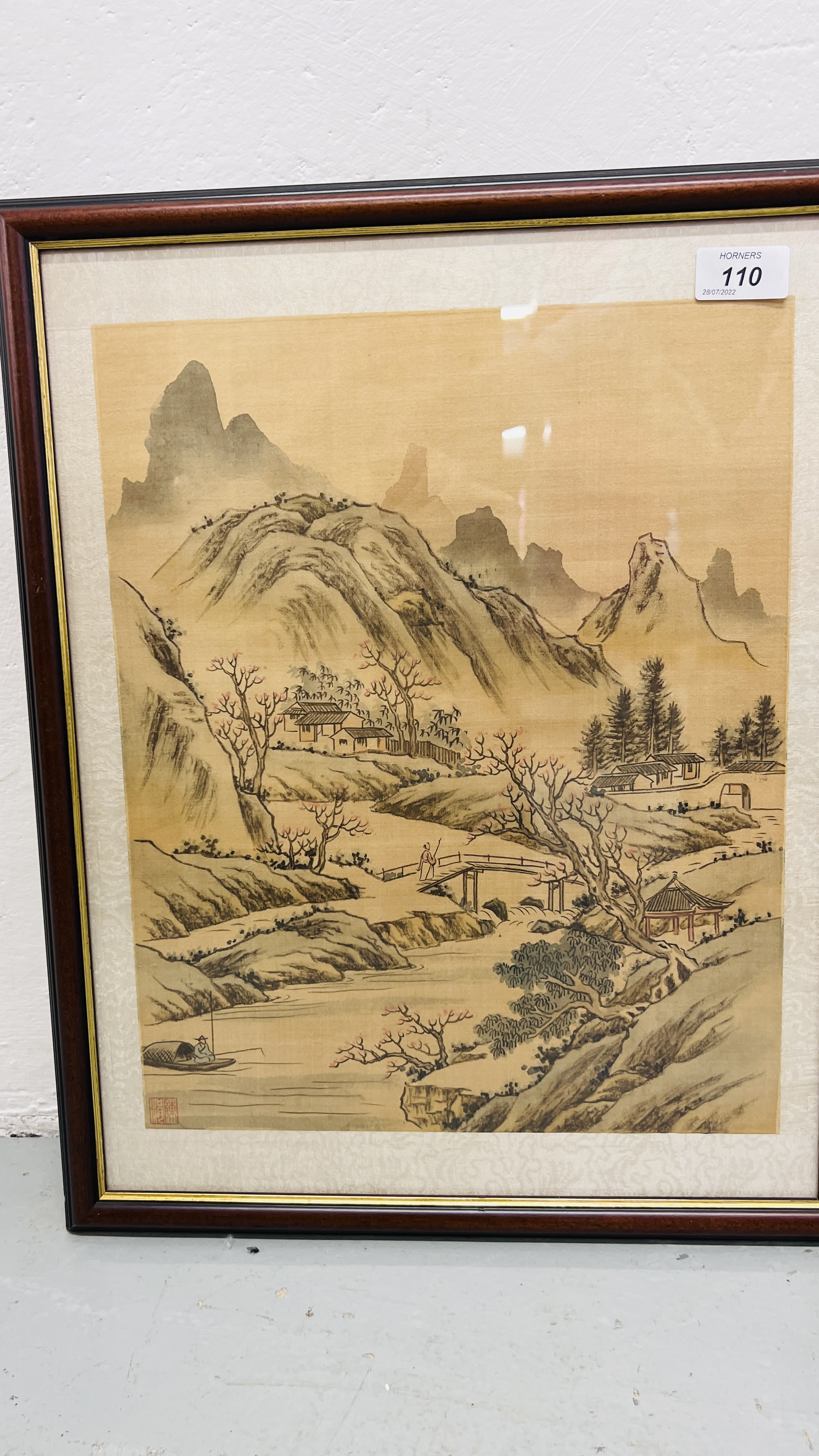 A SET OF THREE FRAMED AND MOUNTED CHINESE PAINTINGS ON SILK. - Image 4 of 8