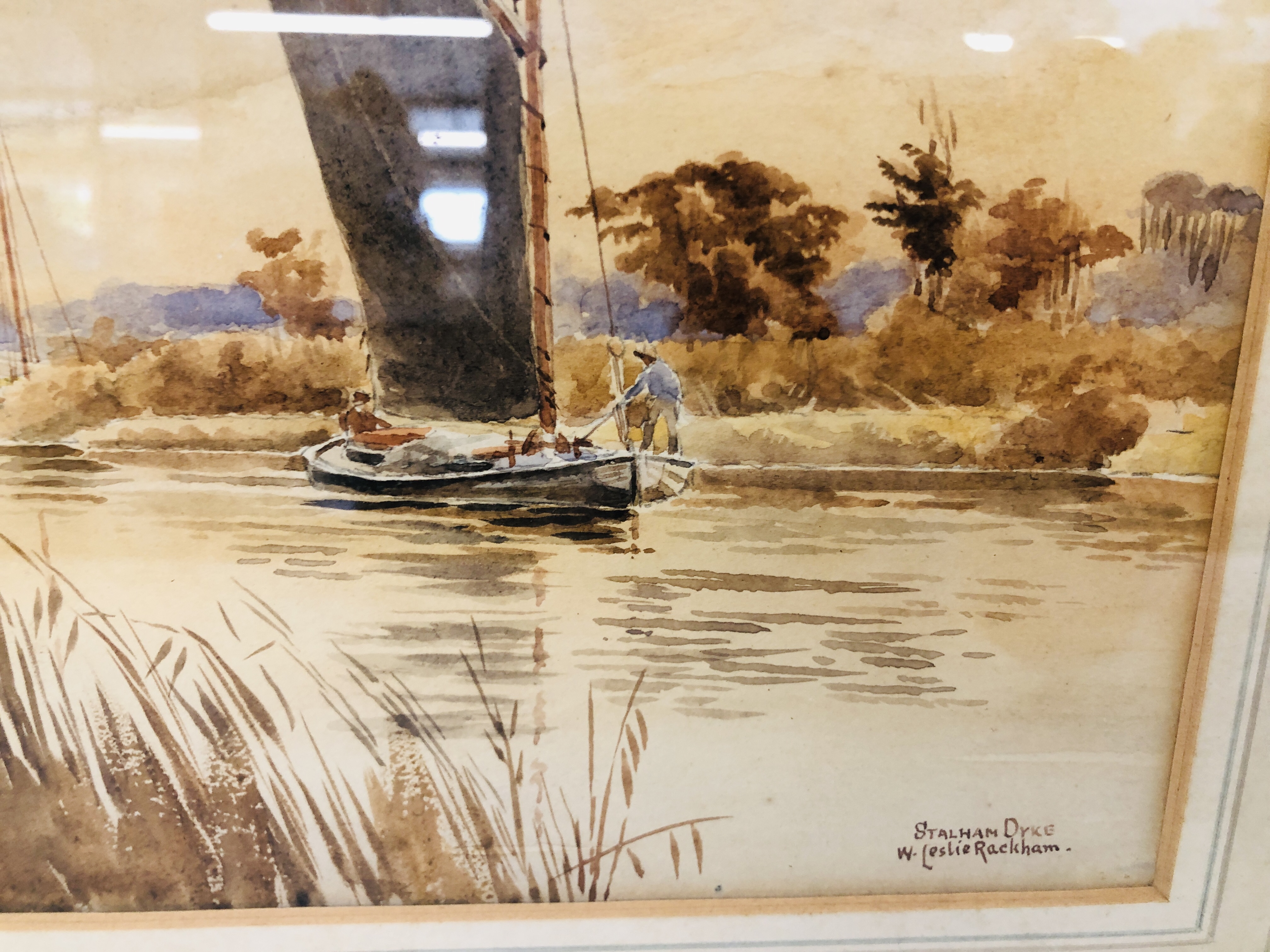 FRAMED ORIGINAL WATERCOLOUR "STALHAM DYKE" BEARING SIGNATURE W. LESLIE RACKHAM WIDTH 26CM. - Image 5 of 7