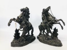 PAIR OF IMPRESSIVE SPELTER REARING HORSES HEIGHT 40CM.