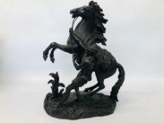 IMPRESSIVE SPELTER STUDY OF A REARING HORSE H 51CM (A/F SPLIT TO LEG).