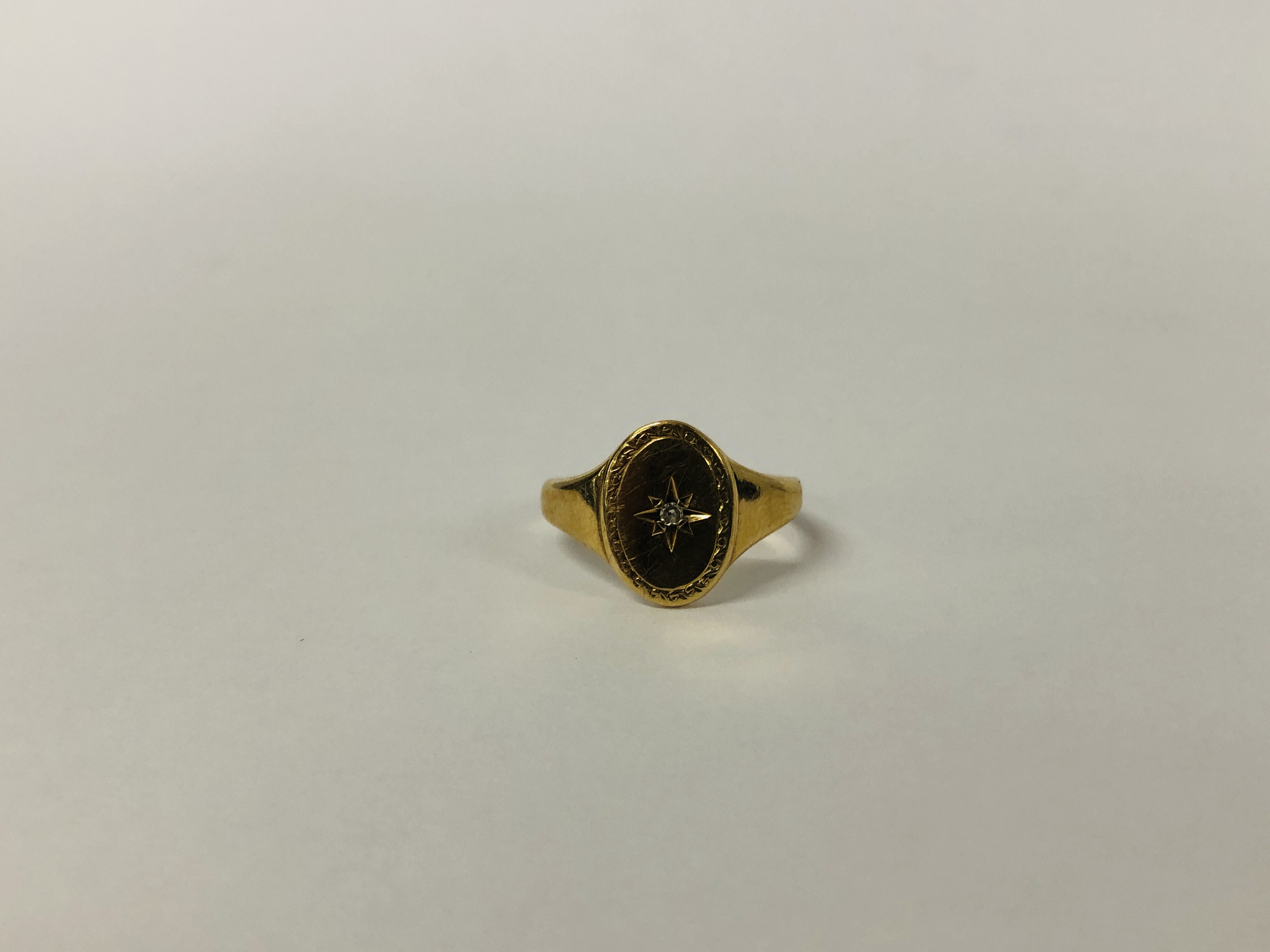 YELLOW METAL (RUBBED MARKS) DIAMOND SET SIGNET RING - Image 2 of 8