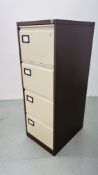 A STEEL FOUR DRAWER HOME FILING CABINET (KEY WITH AUCTIONEER)