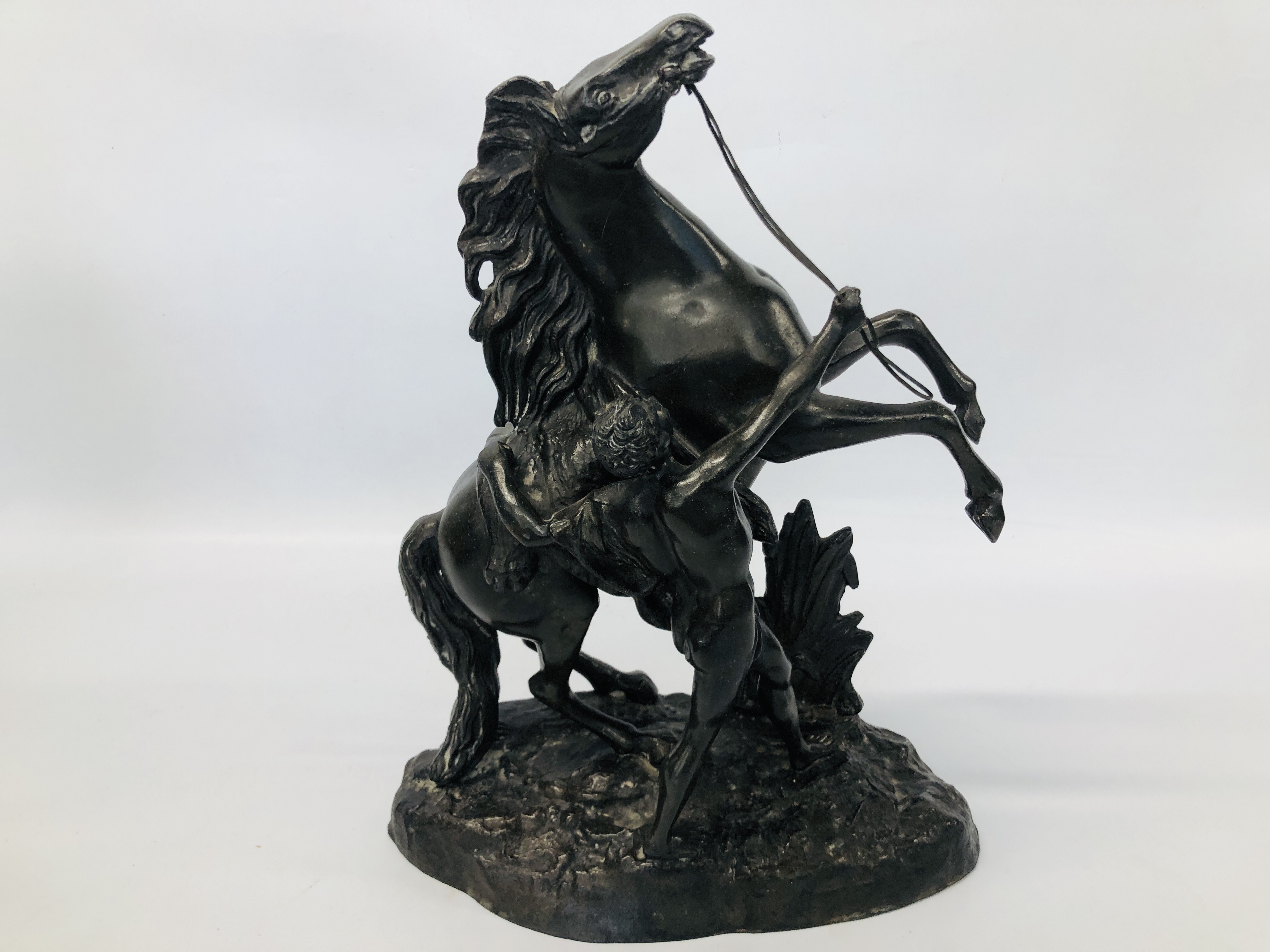 PAIR OF IMPRESSIVE SPELTER REARING HORSES HEIGHT 40CM. - Image 2 of 5