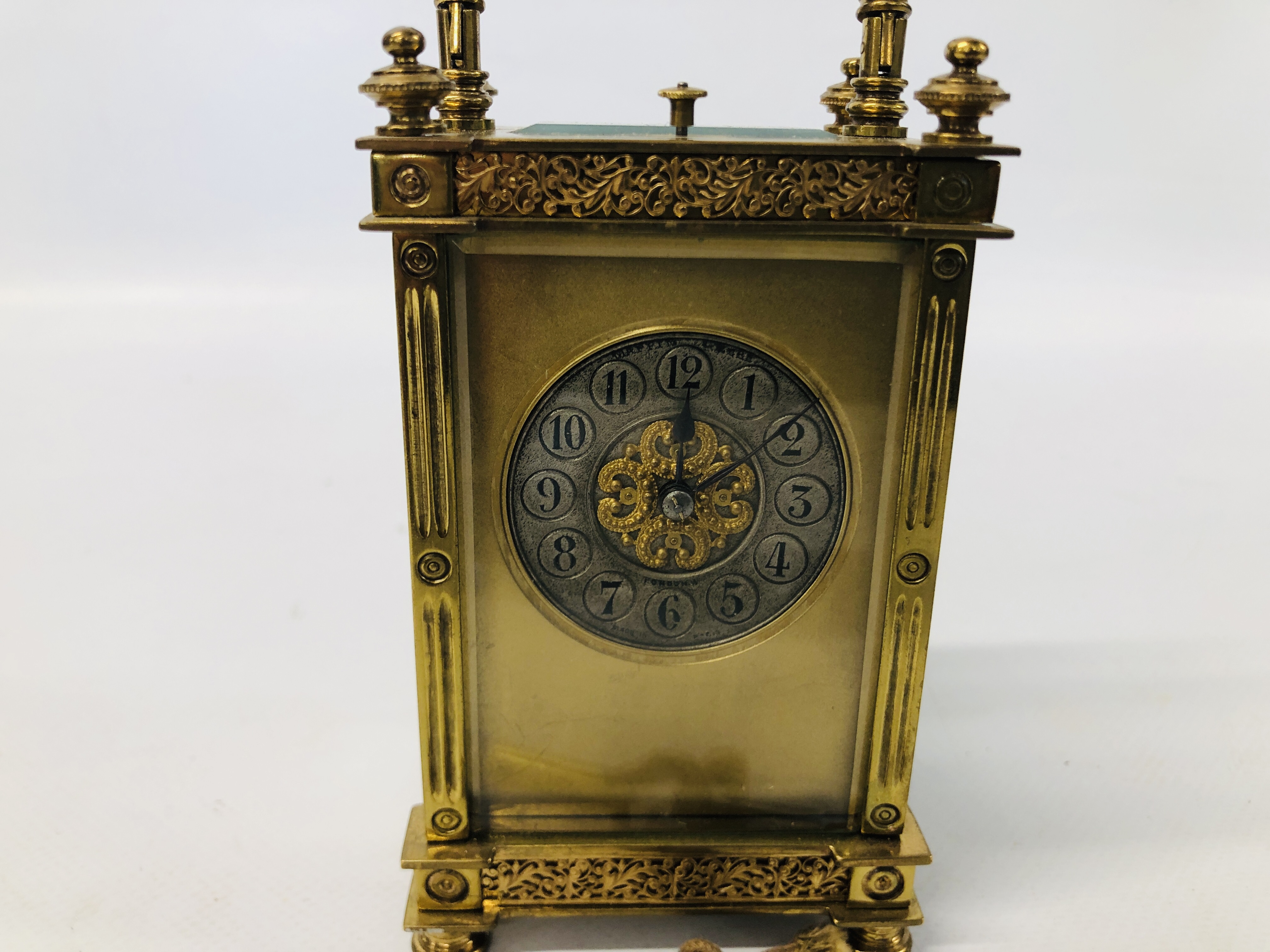 A FRENCH CARRIAGE CLOCK RETAILED BY MAPPIN & WEBB, THE SILVERED CHAPTER RING WITH ENGLISH NUMERALS, - Image 2 of 8