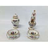 A GROUP OF MODERN CHINESE ARMORIAL PORCELAIN INCLUDING C18TH STYLE COMPRISING PAIR OF SALTS,