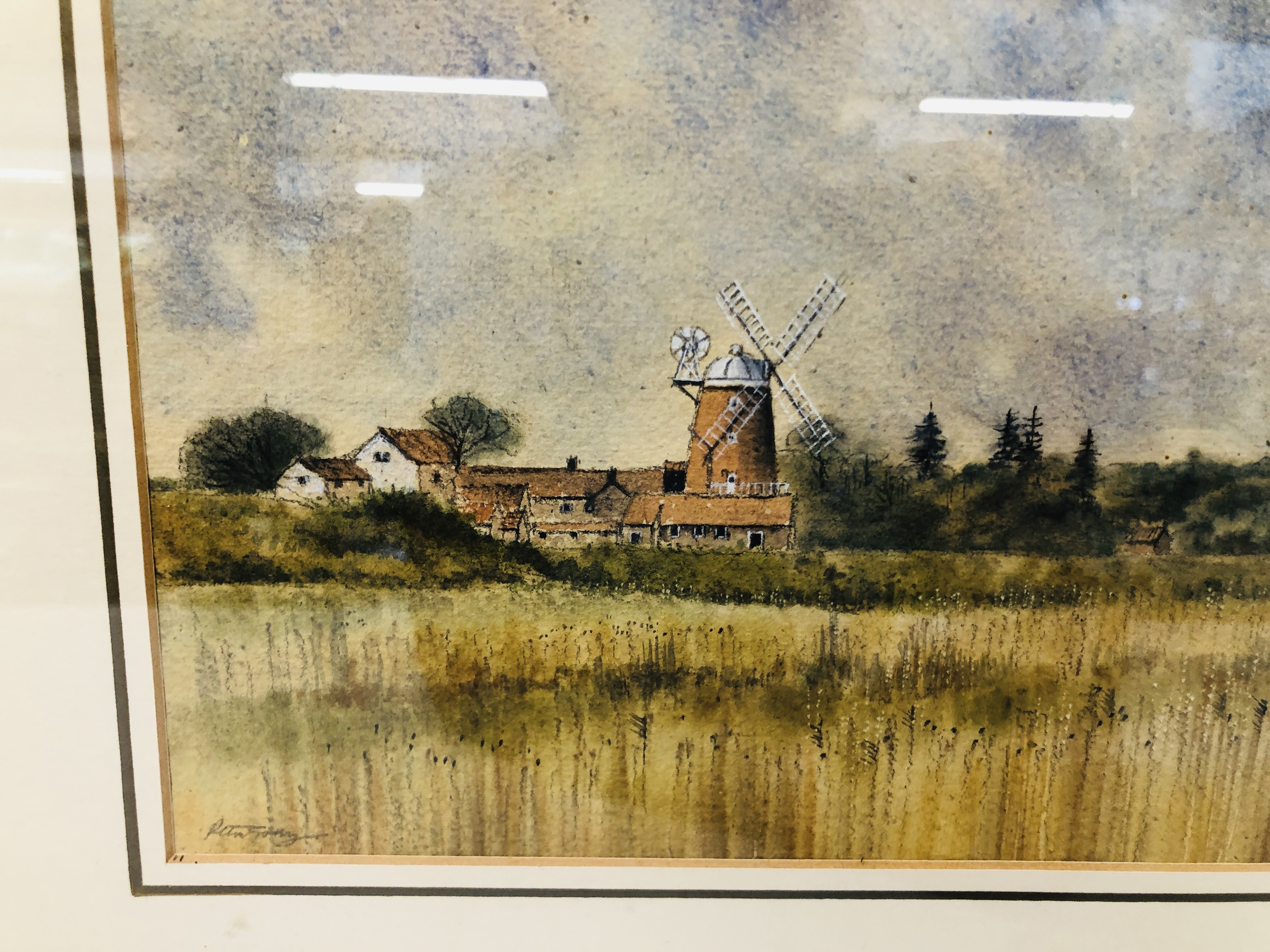 FRAMED WATERCOLOUR "CLEY MILL, JUNE" BEARING SIGNATURE PETER SOLLY WIDTH 35CM. HEIGHT 23.5CM. - Image 6 of 9