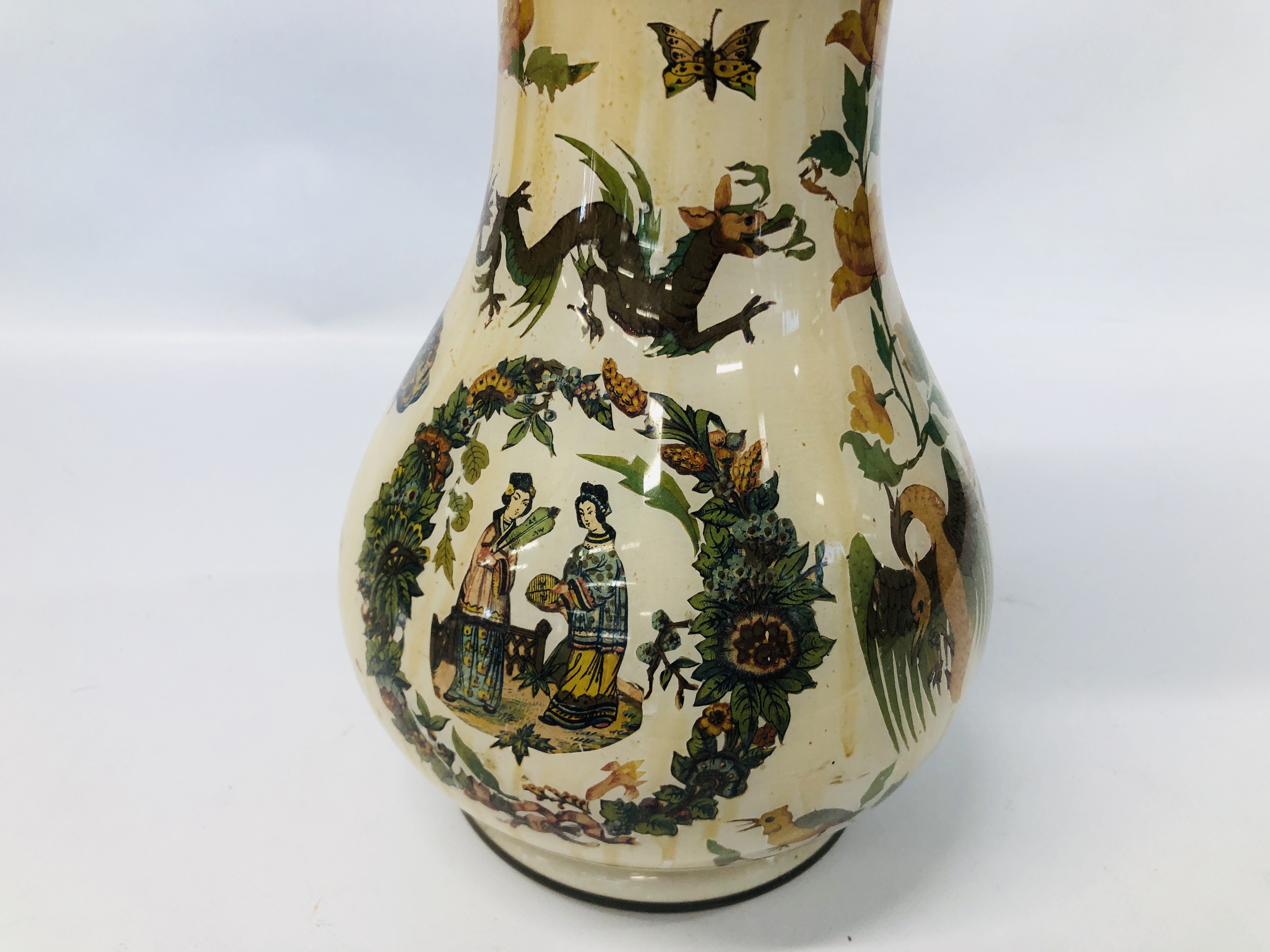 UNUSUAL CHINESE PAINTED GLASS VASE AND COVER HEIGHT 46CM. - Image 6 of 8