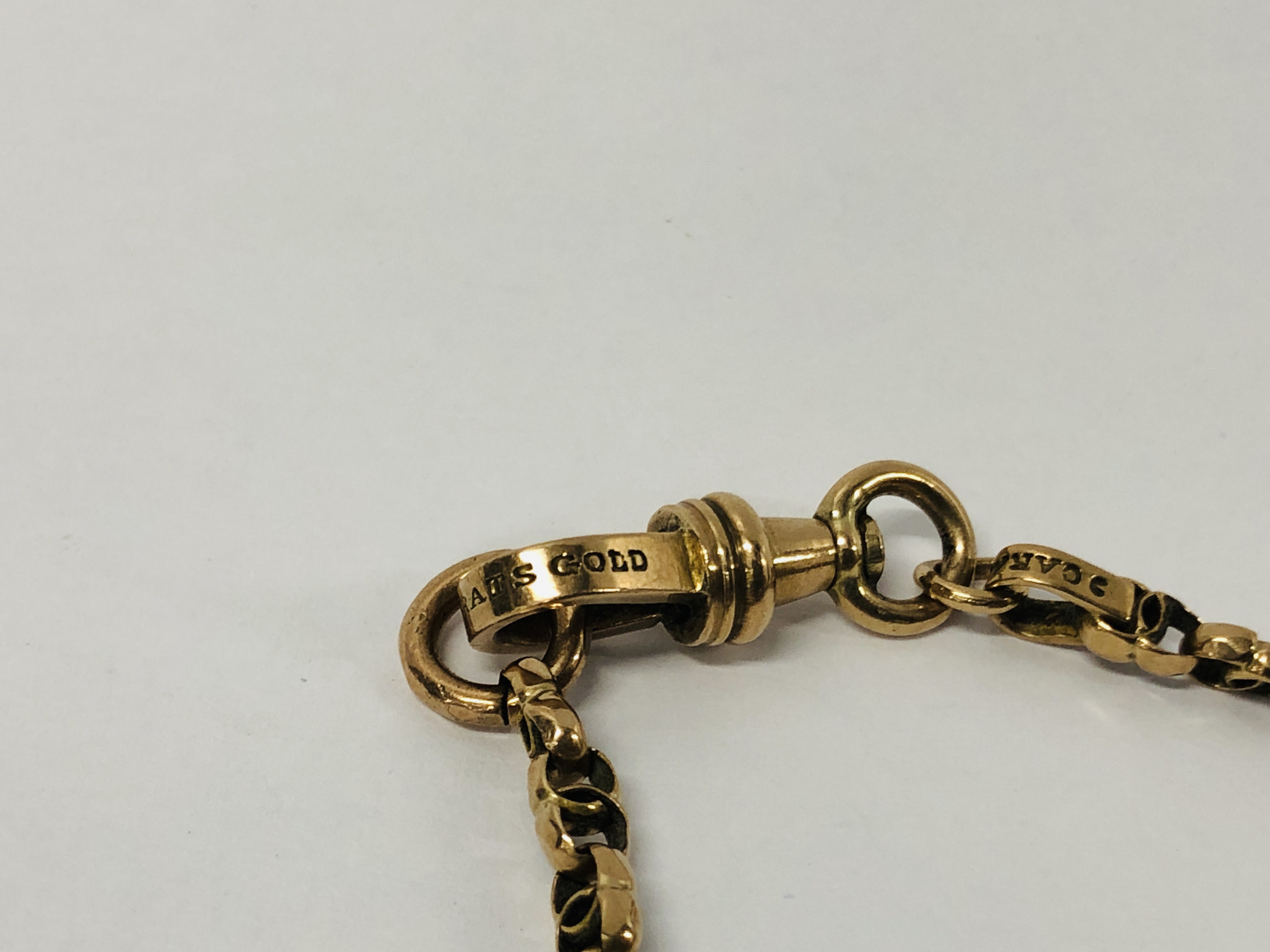 A FANCY LINK WATCH CHAIN MARKED 9 CT - Image 4 of 8