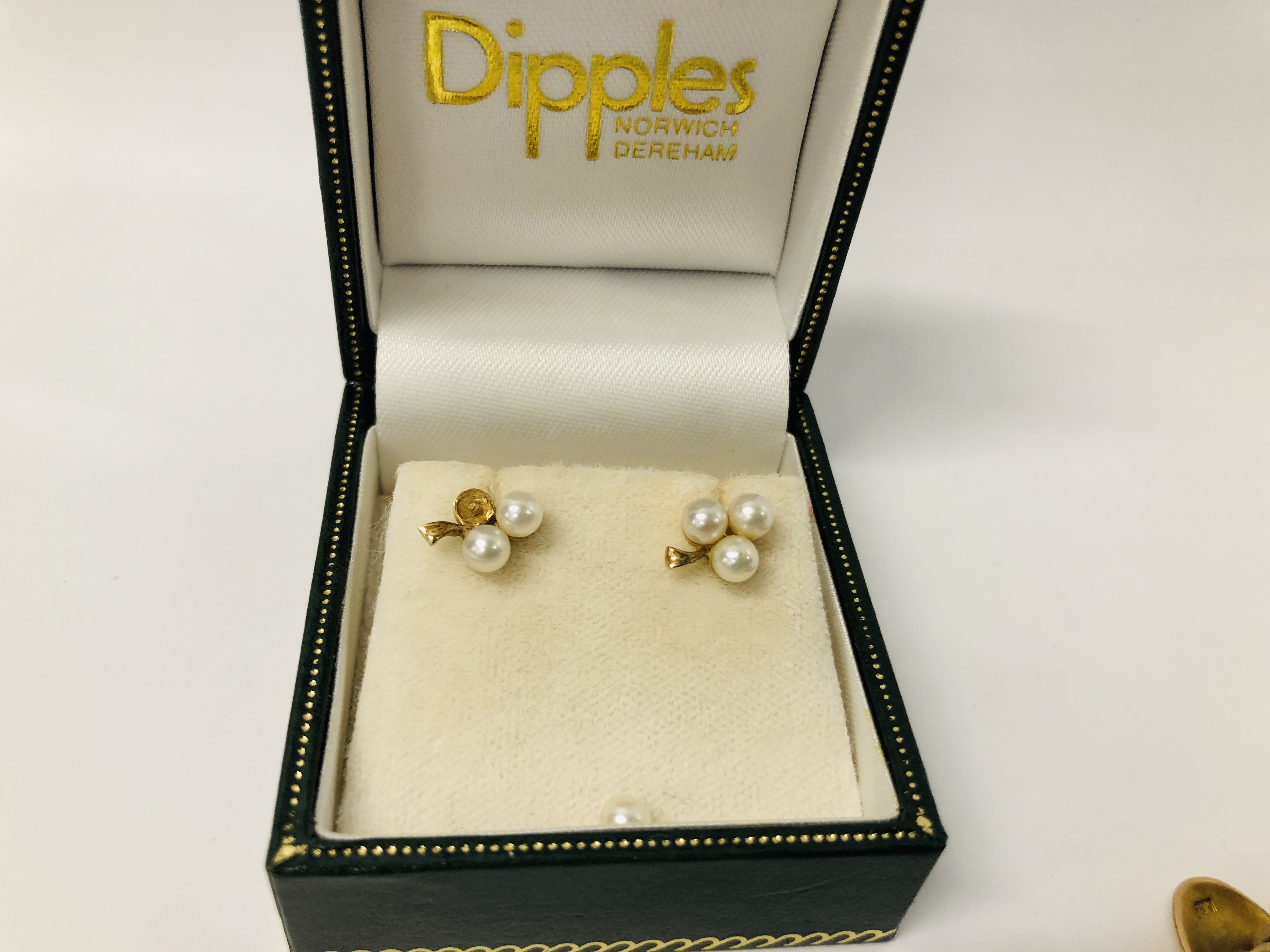 3 X PAIRS OF 9CT GOLD EARRINGS + PAIR OF UNMARKED TRI-COLOURED LEAF DESIGN EARRINGS, - Image 6 of 8