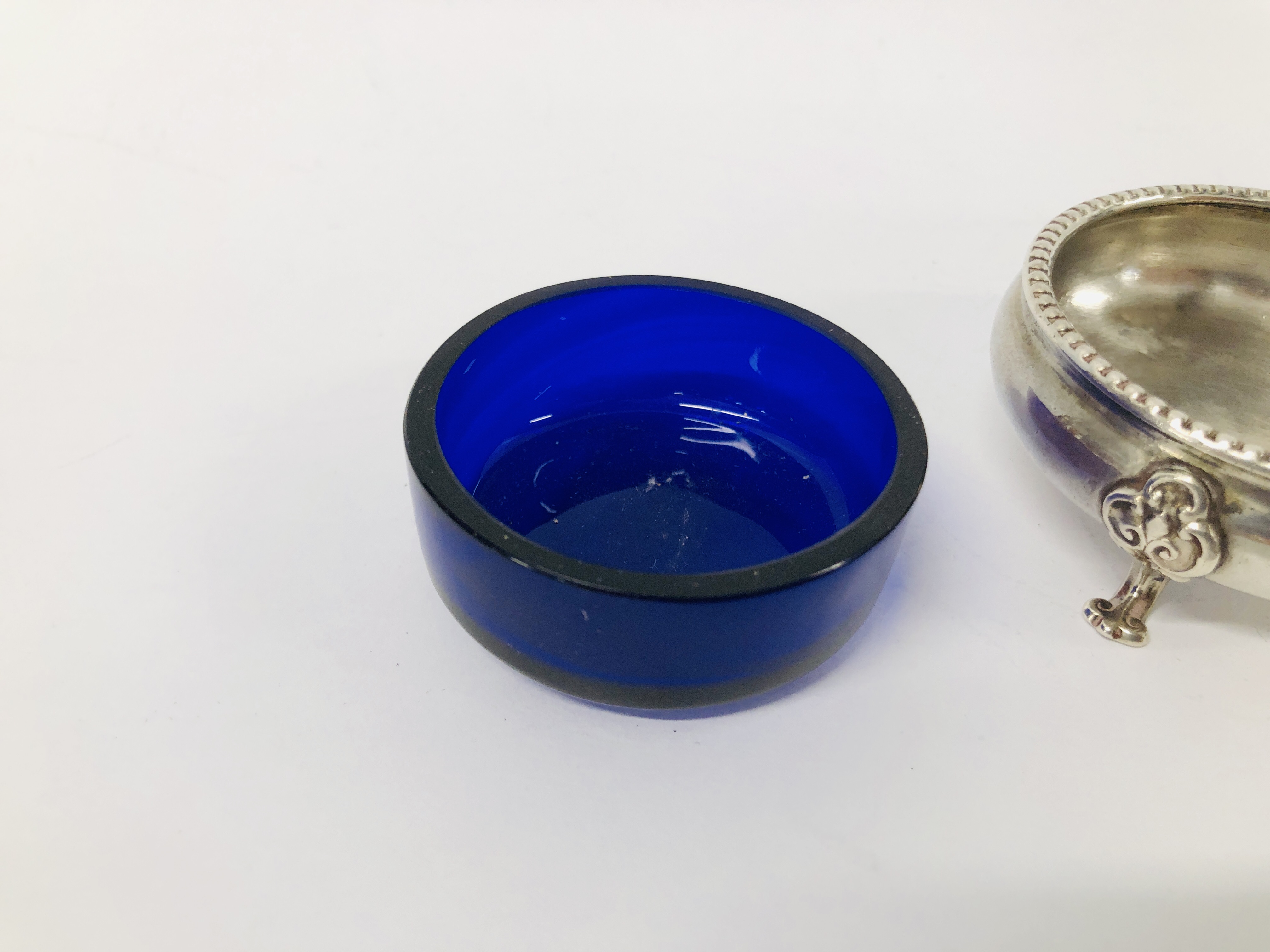 FOUR VARIOUS SILVER BLUE GLASS LINED SALTS - Image 19 of 30