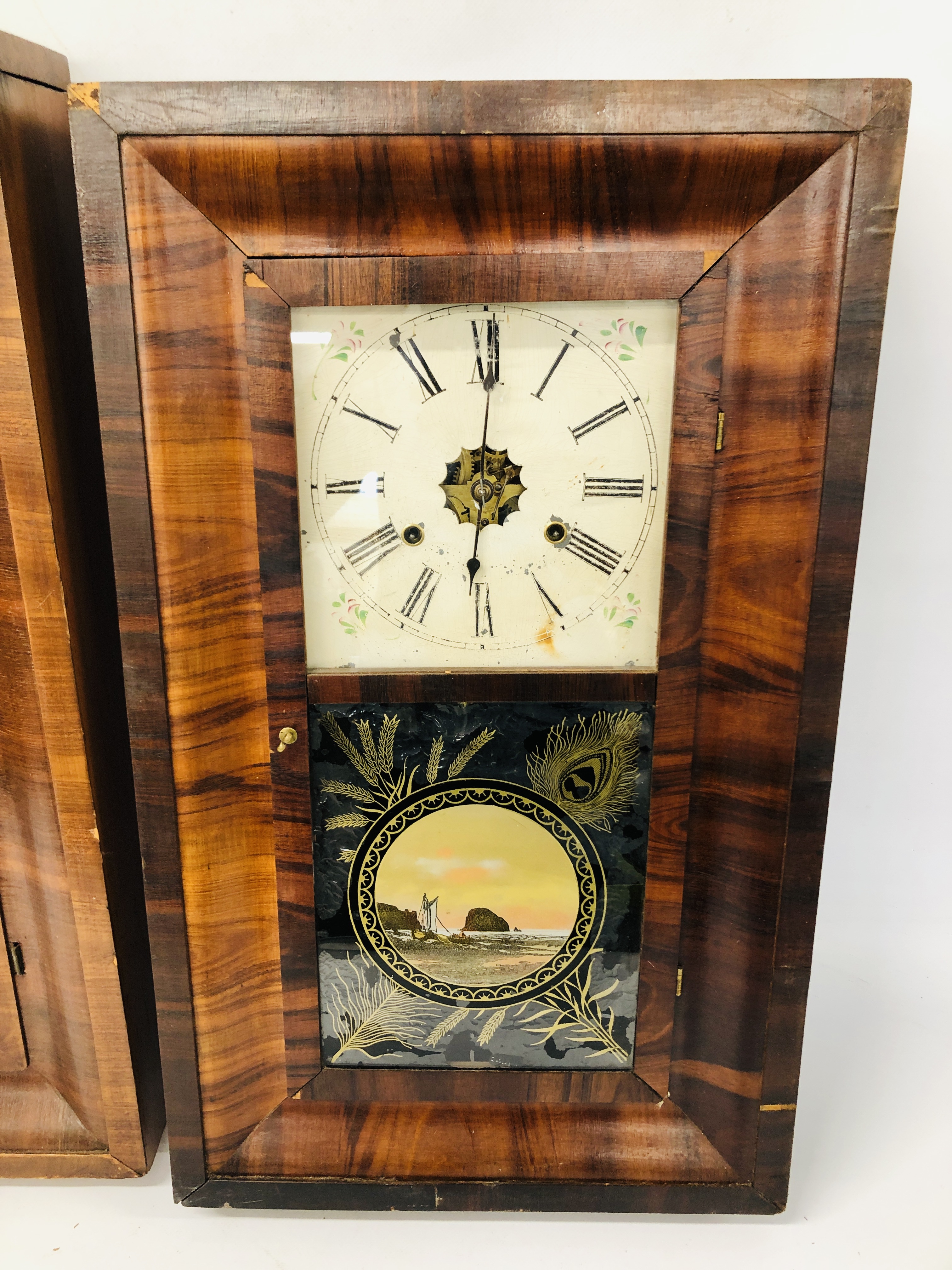 TWO AMERICAN MAHOGANY WALL CLOCKS - ONE JEROME & CO. - Image 2 of 10