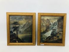 F. NOYMAN, A PAIR OF LANDSCAPES, A WATERFALL AND A NOCTURNE WITH MOUNTAINS, OIL ON CANVAS 30.