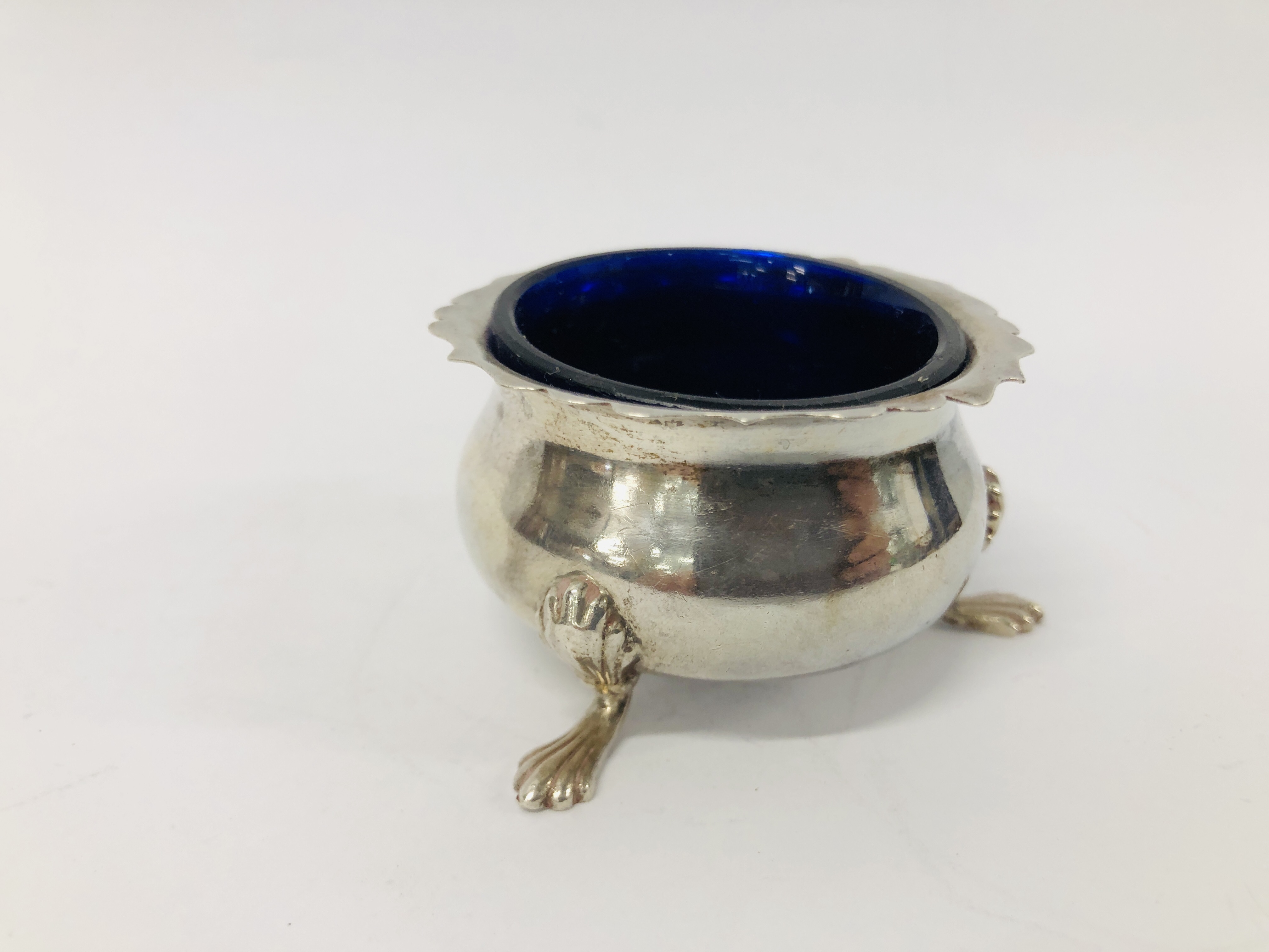 FOUR VARIOUS SILVER BLUE GLASS LINED SALTS - Image 23 of 30