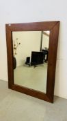 MODERN HARDWOOD WALL MIRROR WIDTH 90CM. HEIGHT 121CM.