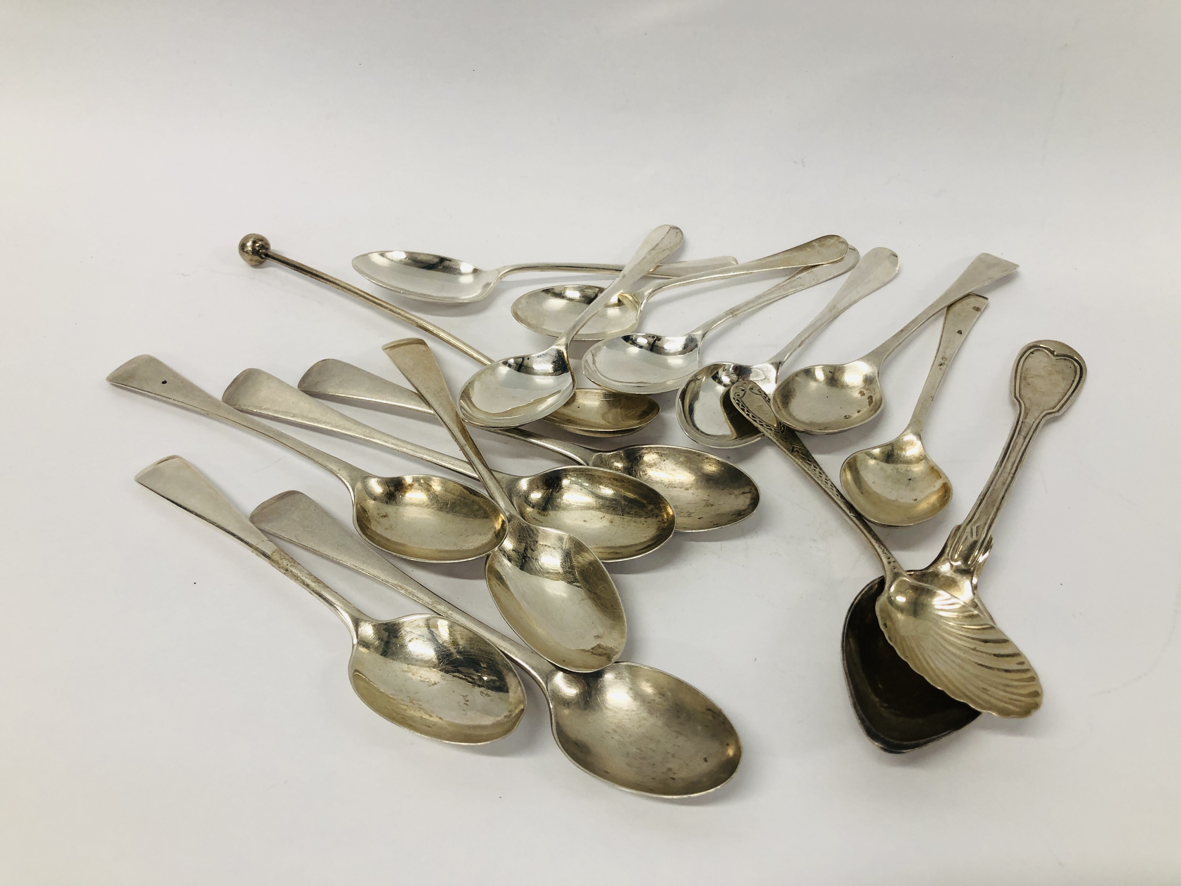 16 VARIOUS SILVER SPOONS, SOME PAIRS,