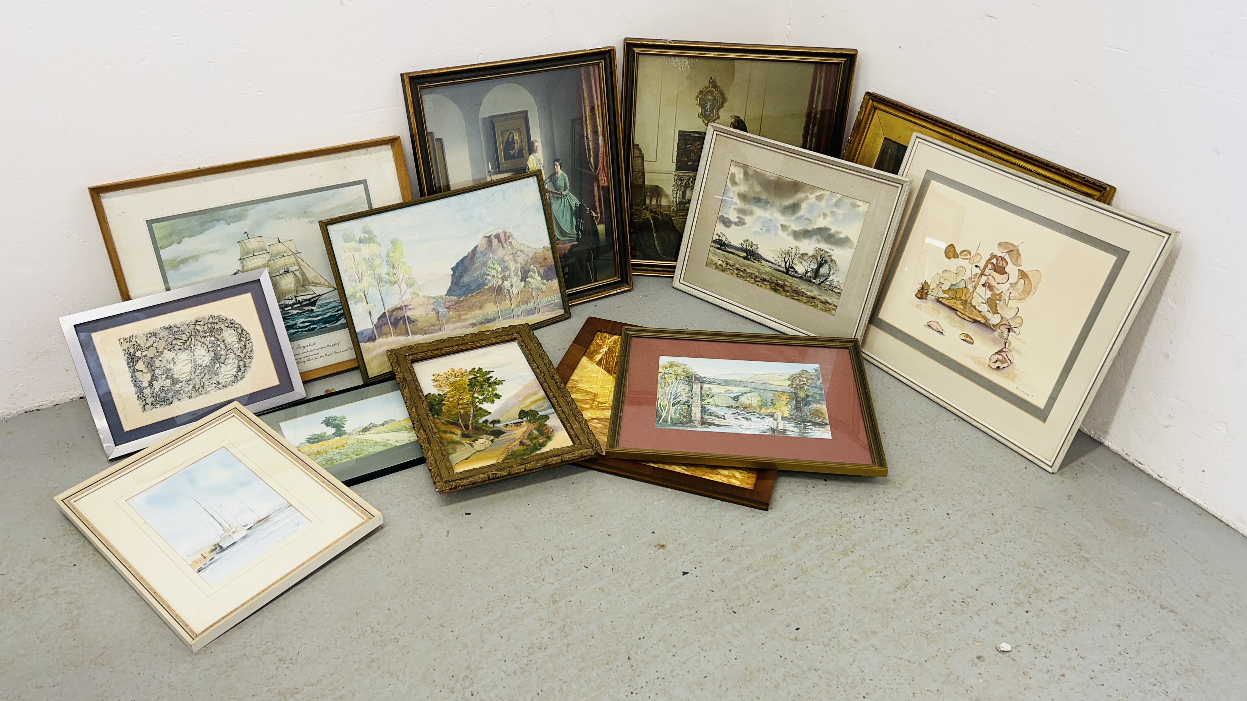 A GROUP OF VARIOUS PRINTS AND WATERCOLOURS C19TH AND LATER INCLUDING A PRINT BY JENNY TAPPING,