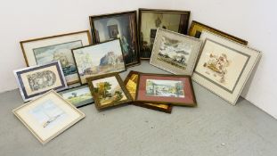 A GROUP OF VARIOUS PRINTS AND WATERCOLOURS C19TH AND LATER INCLUDING A PRINT BY JENNY TAPPING,