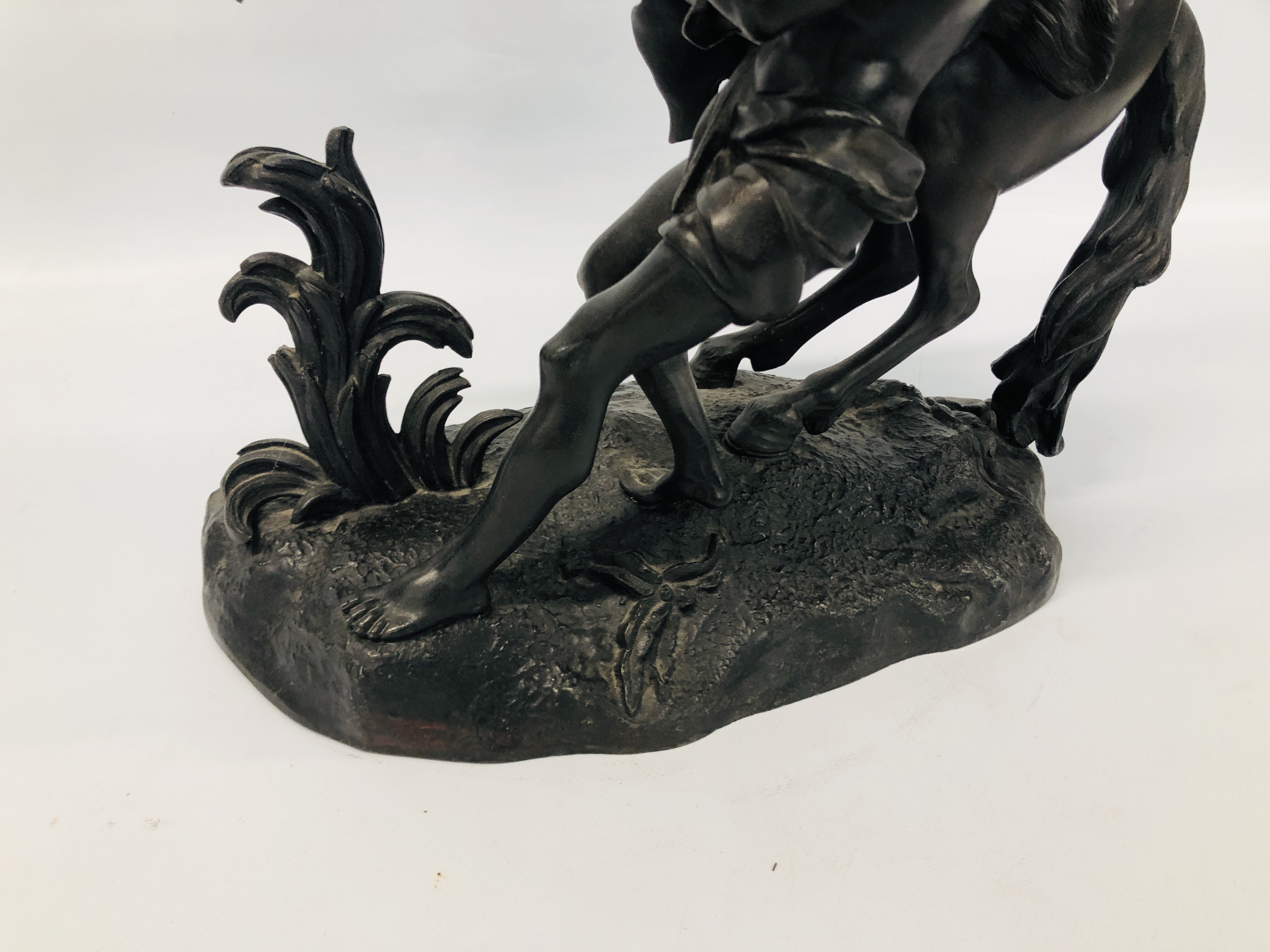 IMPRESSIVE SPELTER STUDY OF A REARING HORSE H 51CM (A/F SPLIT TO LEG). - Image 4 of 8